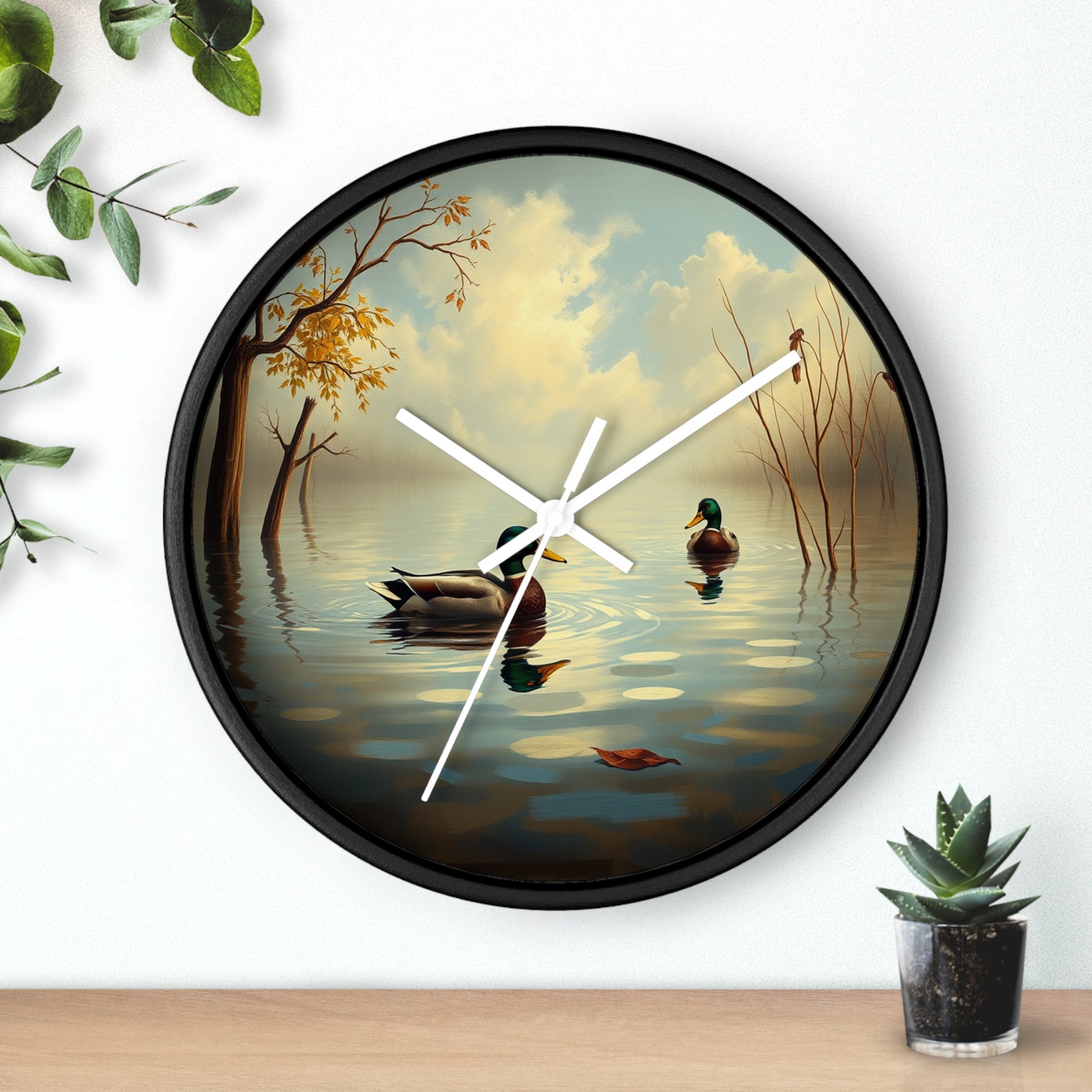 Mallards in Flooded Waters Duck Wall Clock