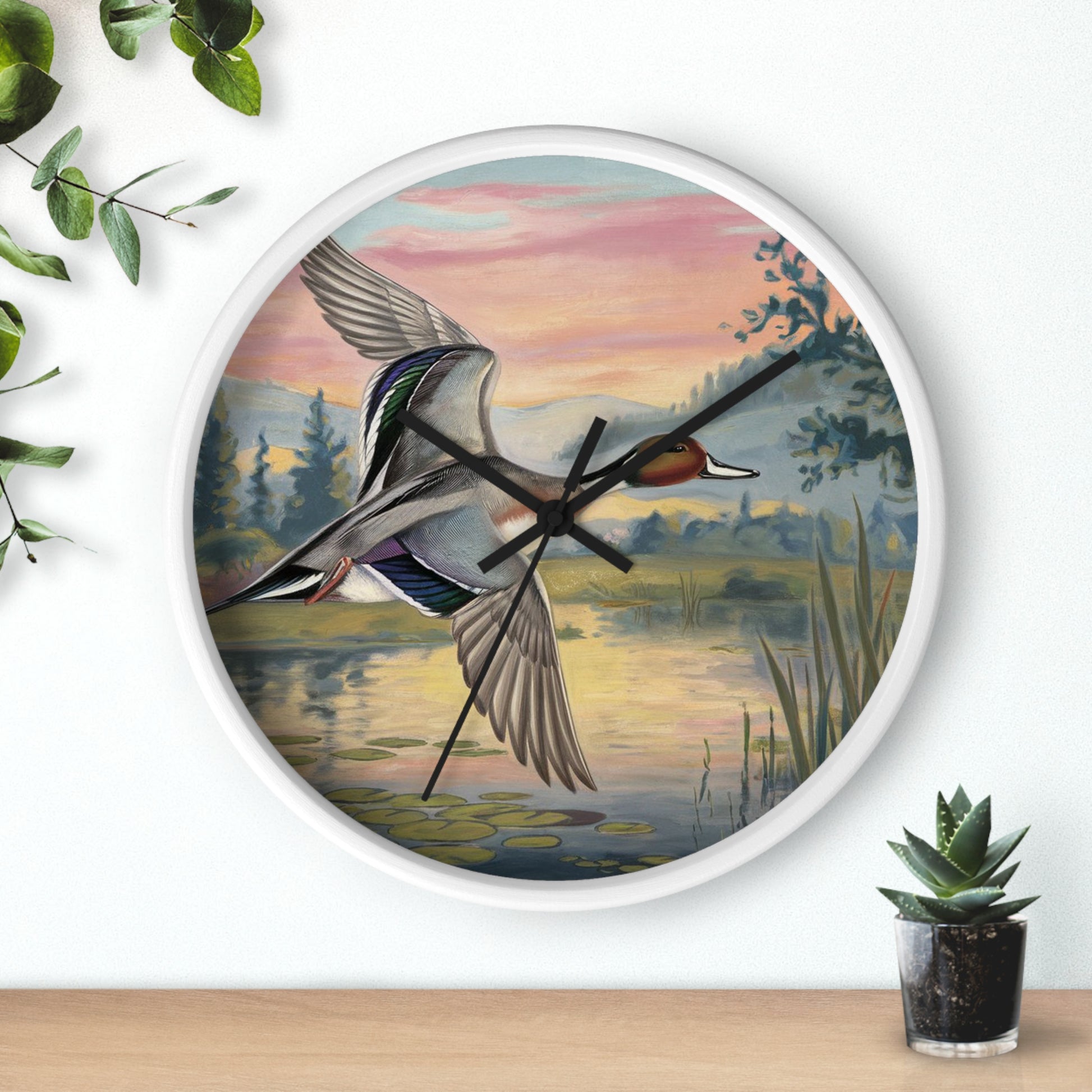 This collection of waterfowl art wall clocks brings the beauty of wetlands into your space, each clock featuring a meticulously crafted scene of waterfowl in natural settings.