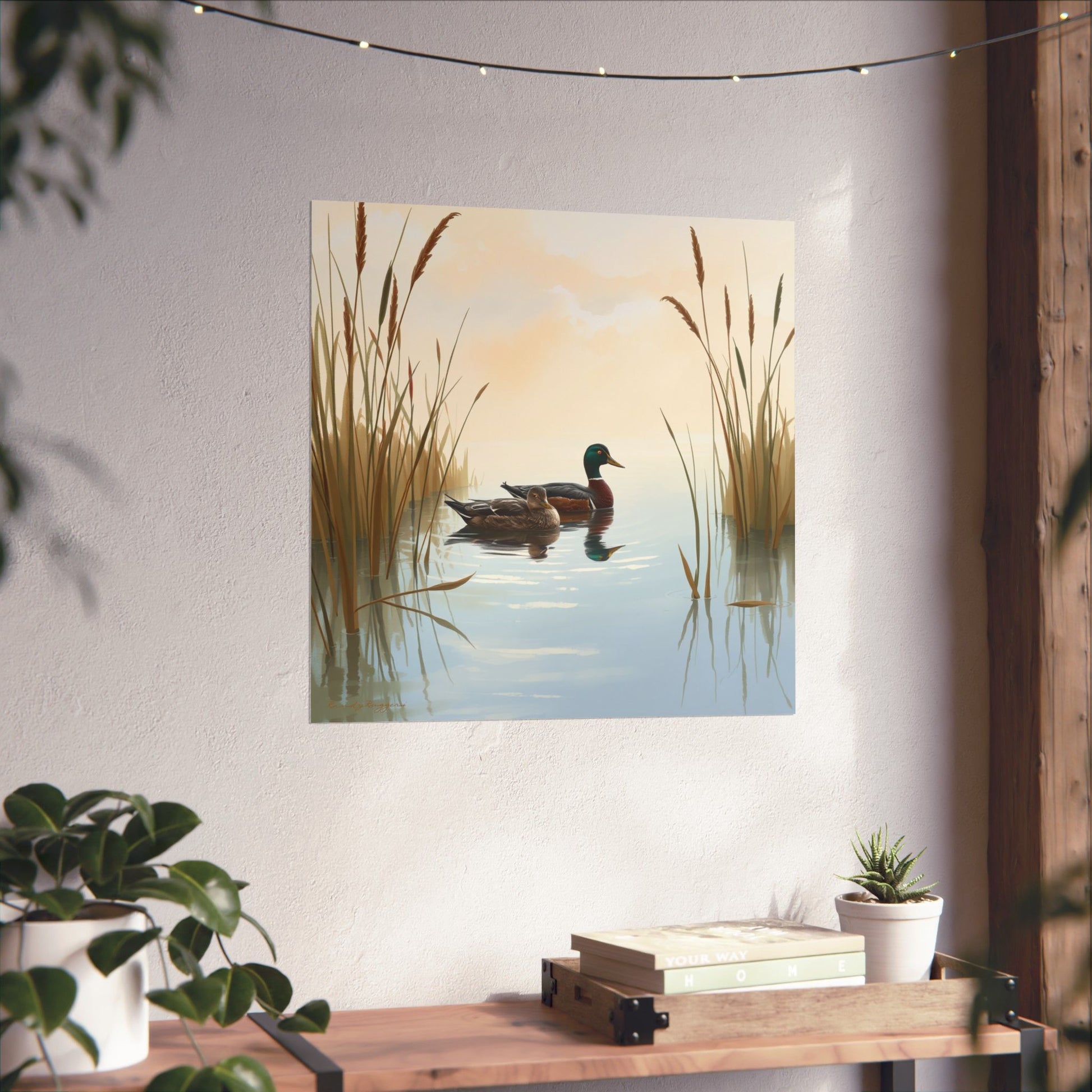 Hen and Drake Mallards in a Small Pond Print