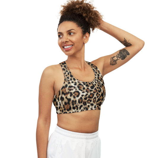 Leopard Pattern Seamless Sports Bra (AOP) | Women's workout shirt