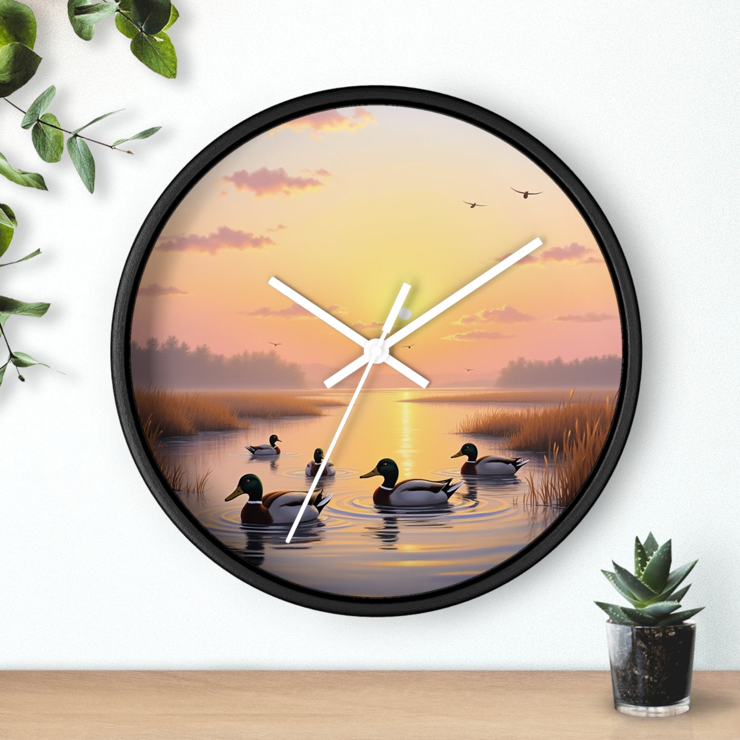 This collection of waterfowl art wall clocks brings the beauty of wetlands into your space, each clock featuring a meticulously crafted scene of waterfowl in natural settings.