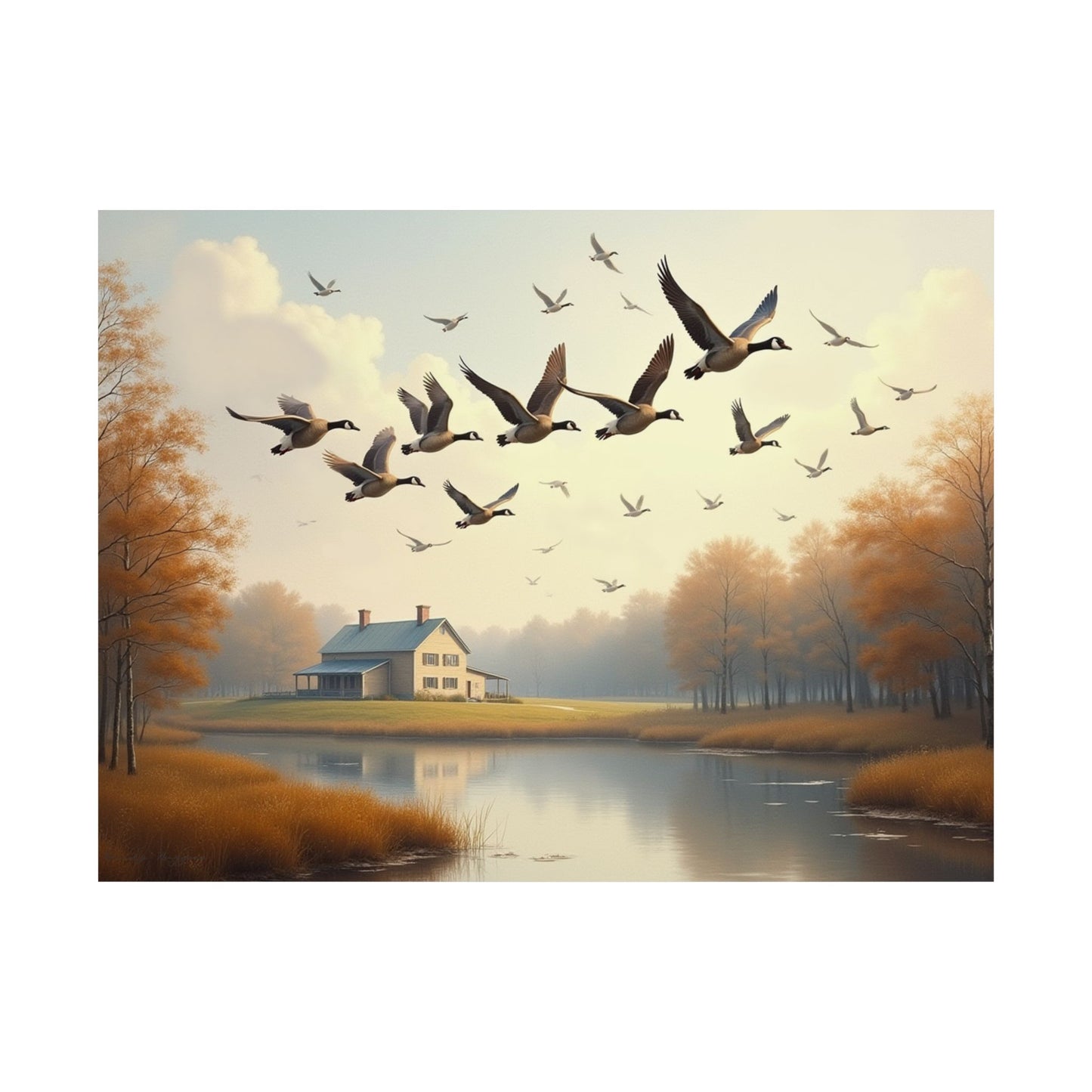 Misty Morning Canadian Geese Print