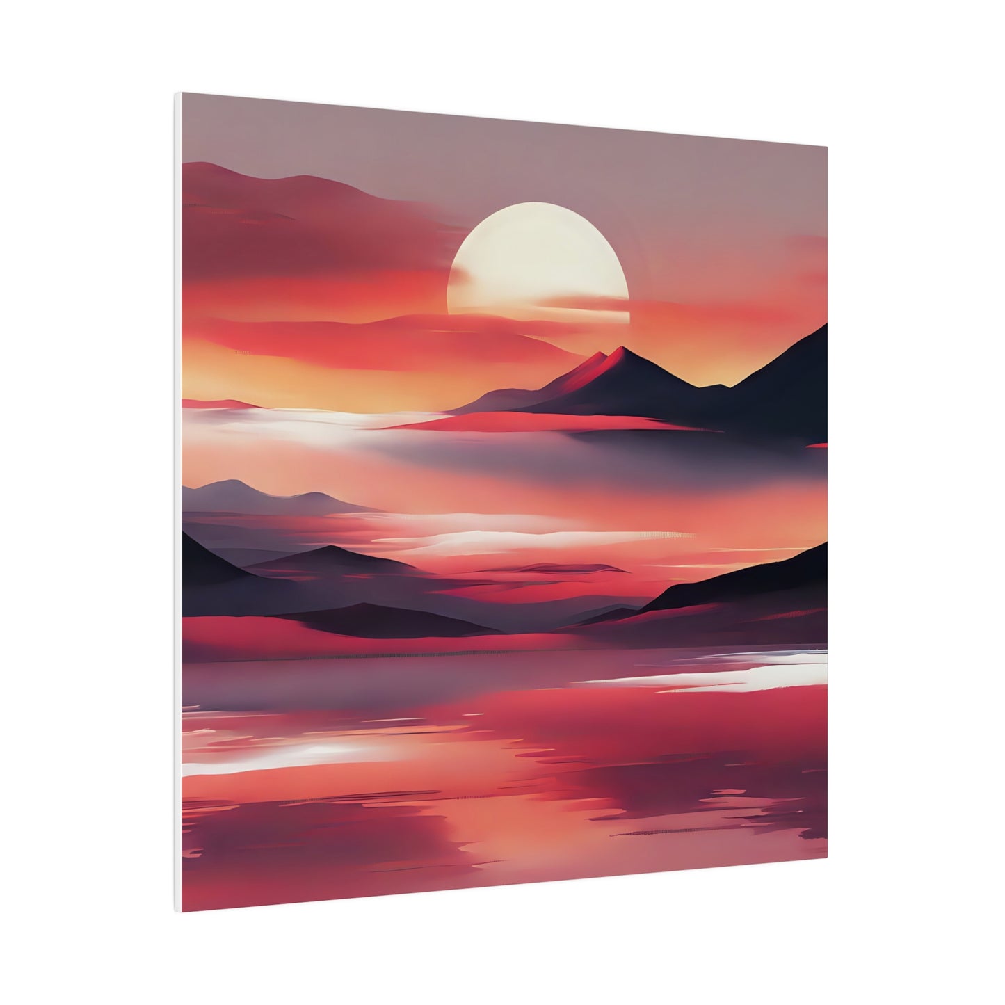 Bring a sense of timeless tranquility to your home with "Sunset Reverie." The soothing colors and abstract forms create a calming influence, making it perfect for spaces designed for relaxation and reflection. Whether it's in a living room, bedroom, or office, this print elevates the ambiance with its serene and elegant portrayal of a mountain sunset. It’s a versatile addition that complements both modern and traditional interiors.