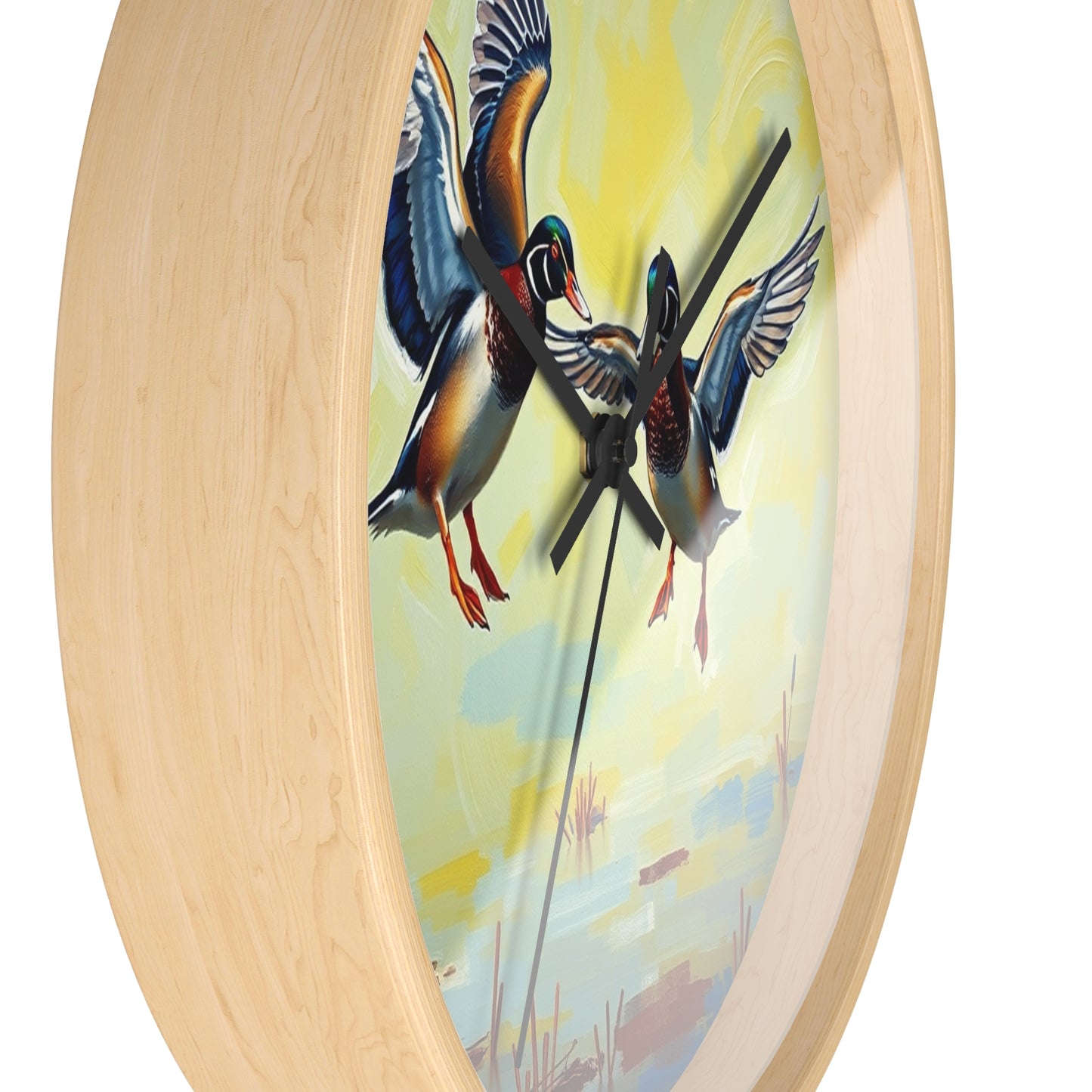 This collection of waterfowl art wall clocks brings the beauty of wetlands into your space, each clock featuring a meticulously crafted scene of waterfowl in natural settings.