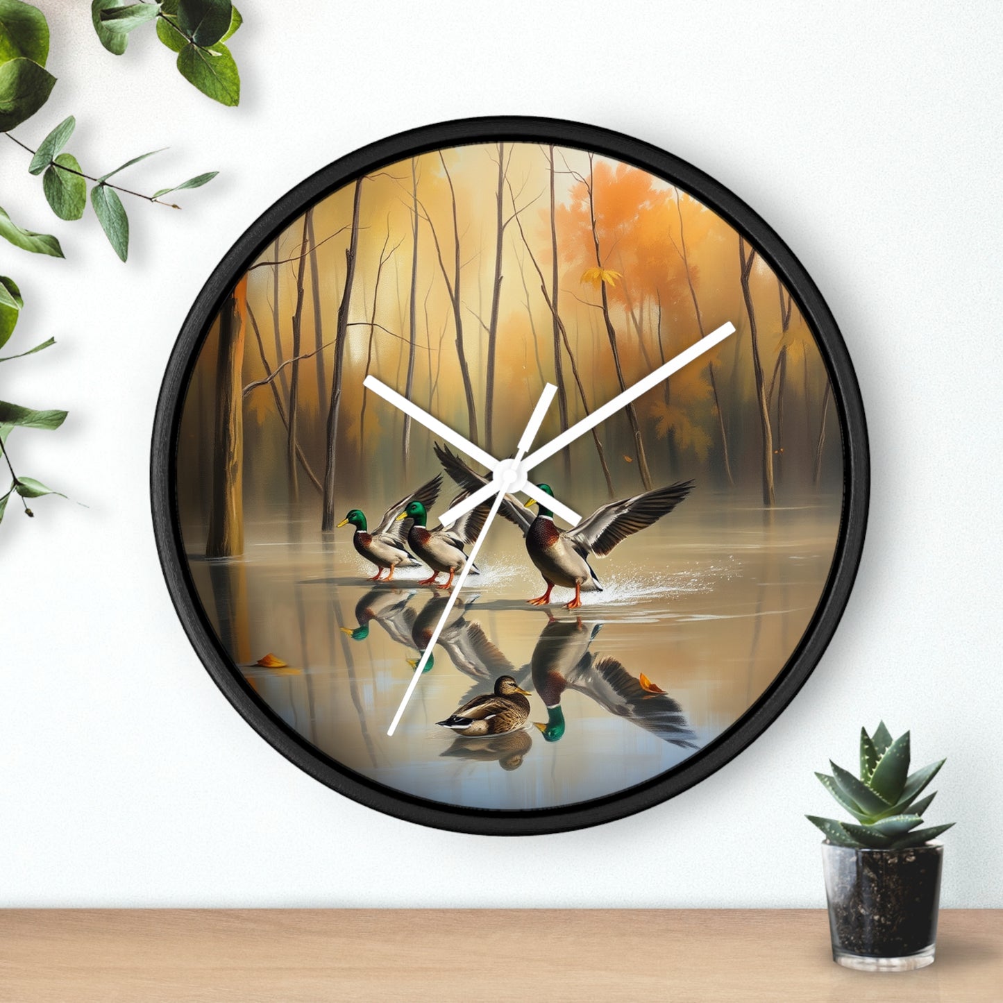 This collection of waterfowl art wall clocks brings the beauty of wetlands into your space, each clock featuring a meticulously crafted scene of waterfowl in natural settings.