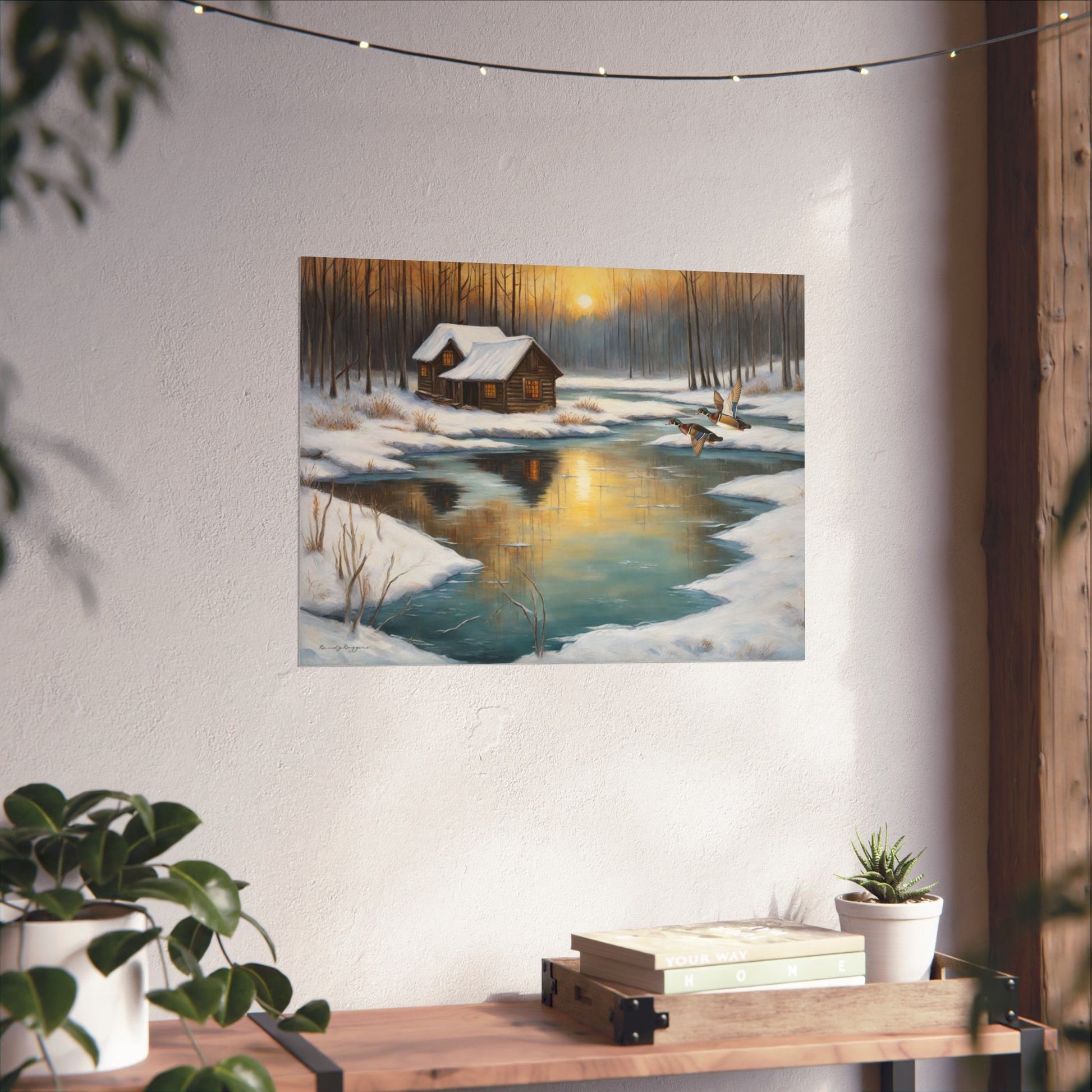 Roosting Wood Duck Snow-Covered Landscape Print