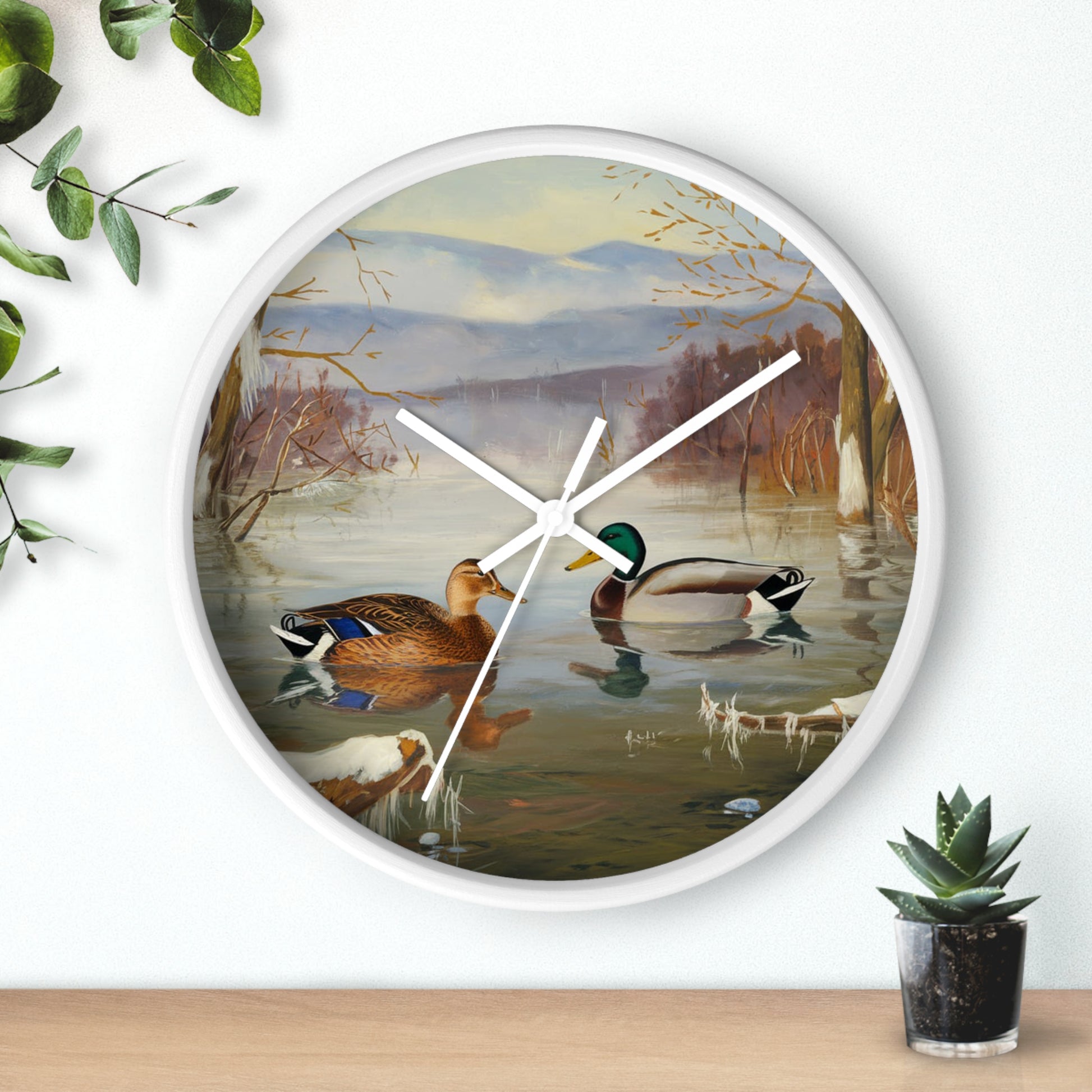 This collection of waterfowl art wall clocks brings the beauty of wetlands into your space, each clock featuring a meticulously crafted scene of waterfowl in natural settings.