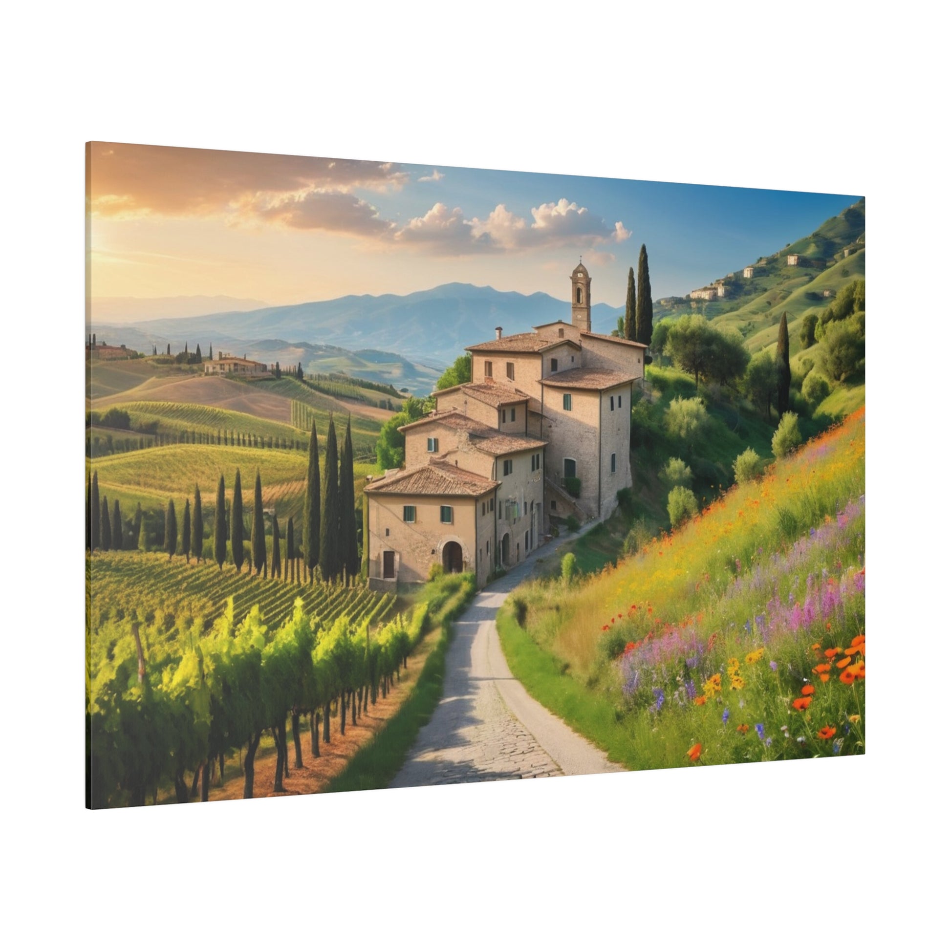 The print captures the essence of a peaceful, sun-drenched afternoon in the Italian wine countryside, where time seems to slow down, and the simple pleasures of life take center stage. The play of light and shadow, the rich textures and colors, and the harmonious composition all work together to create a painting that is both captivating and serene. This impressionist print transports the viewer to a place of beauty and tranquility, where the stresses of modern life melt away, leaving only the timeless allu