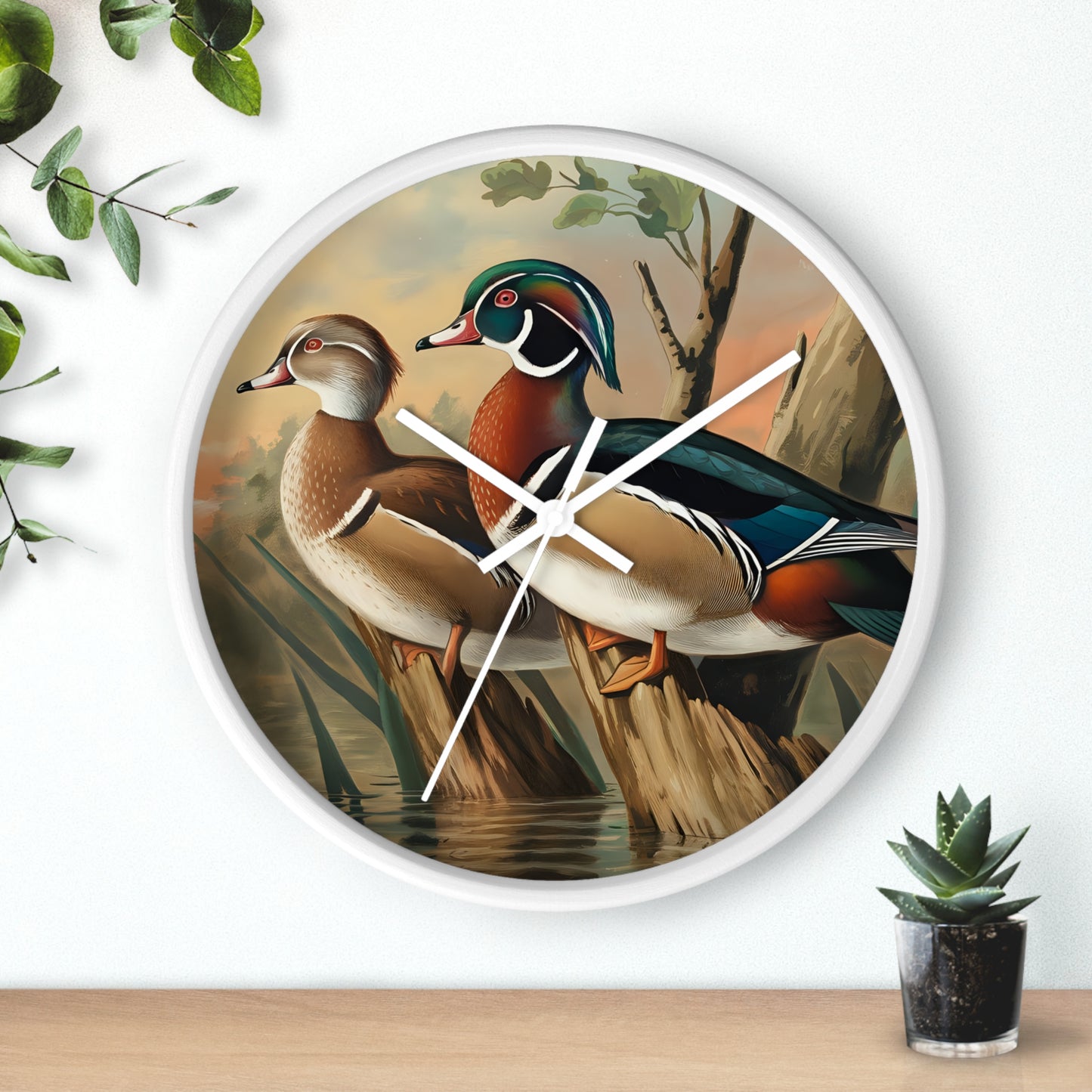 This collection of waterfowl art wall clocks brings the beauty of wetlands into your space, each clock featuring a meticulously crafted scene of waterfowl in natural settings.