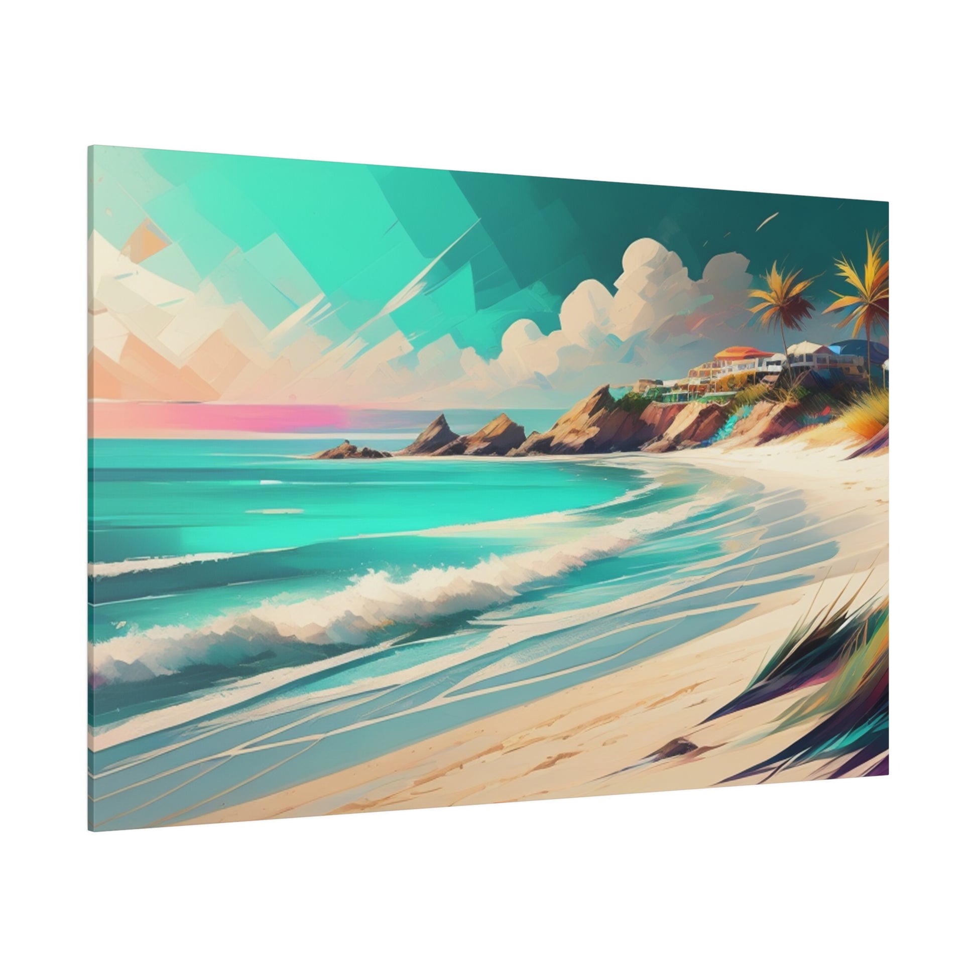 Perfect for those who love tropical themes and the soothing colors of a sunset, this print brings a sense of peace and relaxation to your space. It’s ideal for living rooms, bedrooms, or any area where you want to create a calm and inviting ambiance. The combination of the pink beach, palm trees, and sunset evokes the feeling of a tropical paradise, transporting you to a serene and idyllic setting.