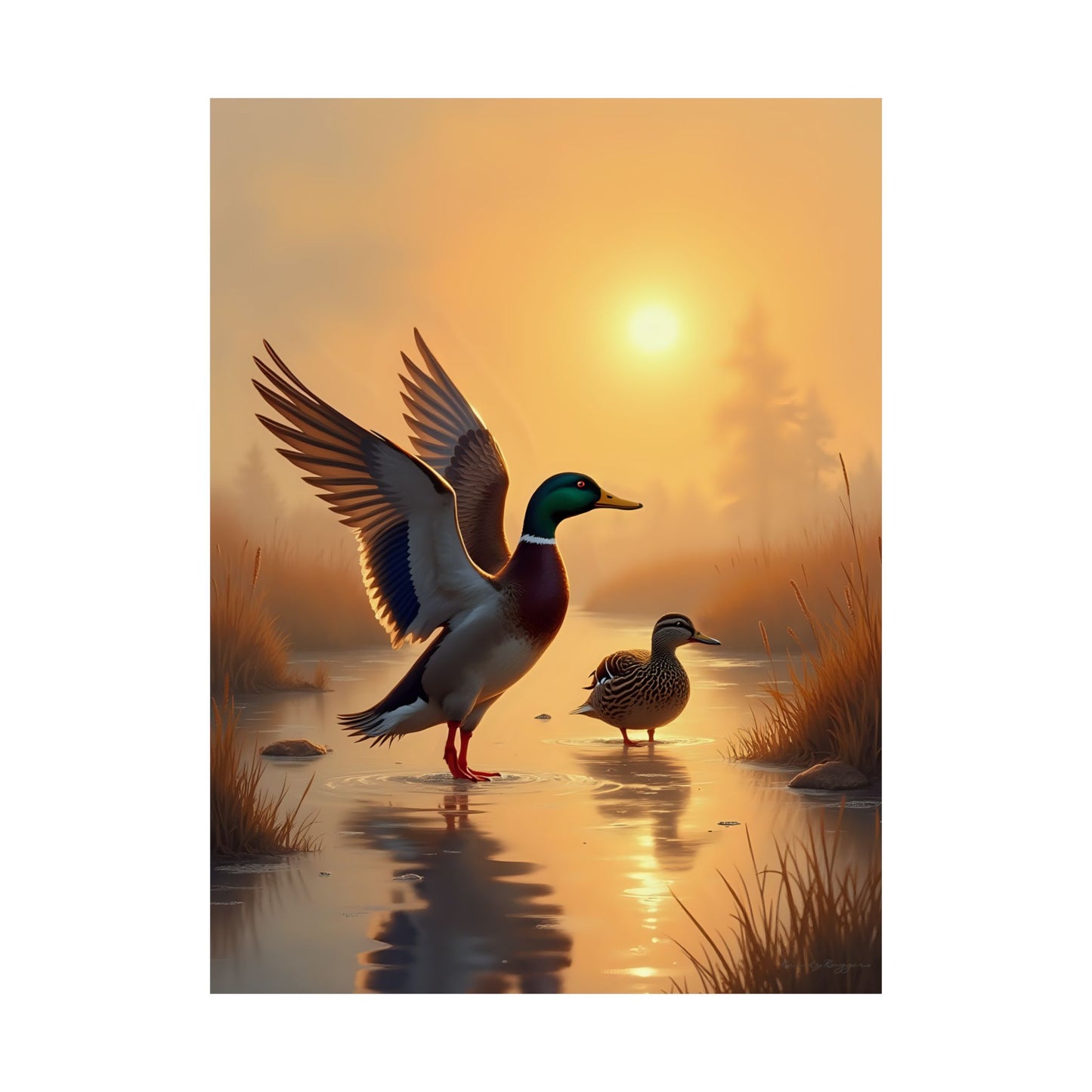 Misty Morning Reunion Mallard Duck Print