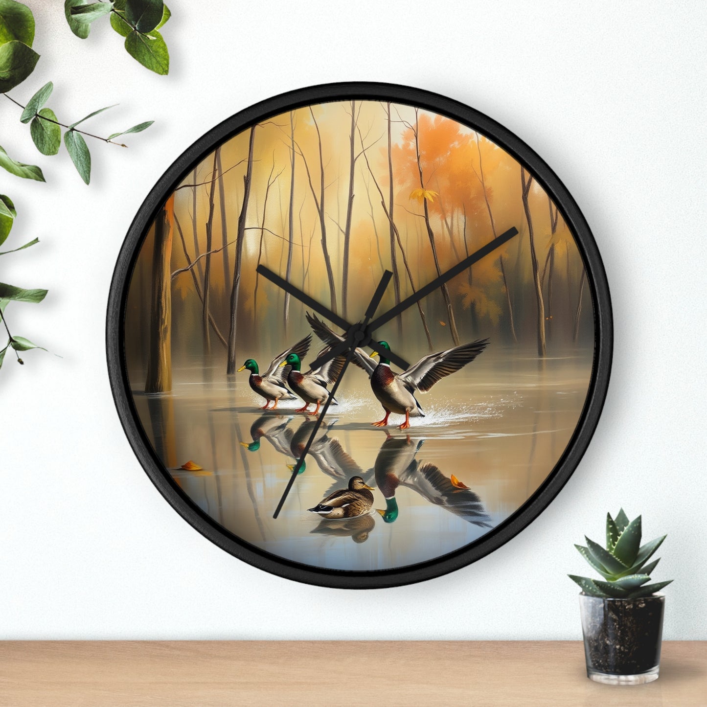 This collection of waterfowl art wall clocks brings the beauty of wetlands into your space, each clock featuring a meticulously crafted scene of waterfowl in natural settings.