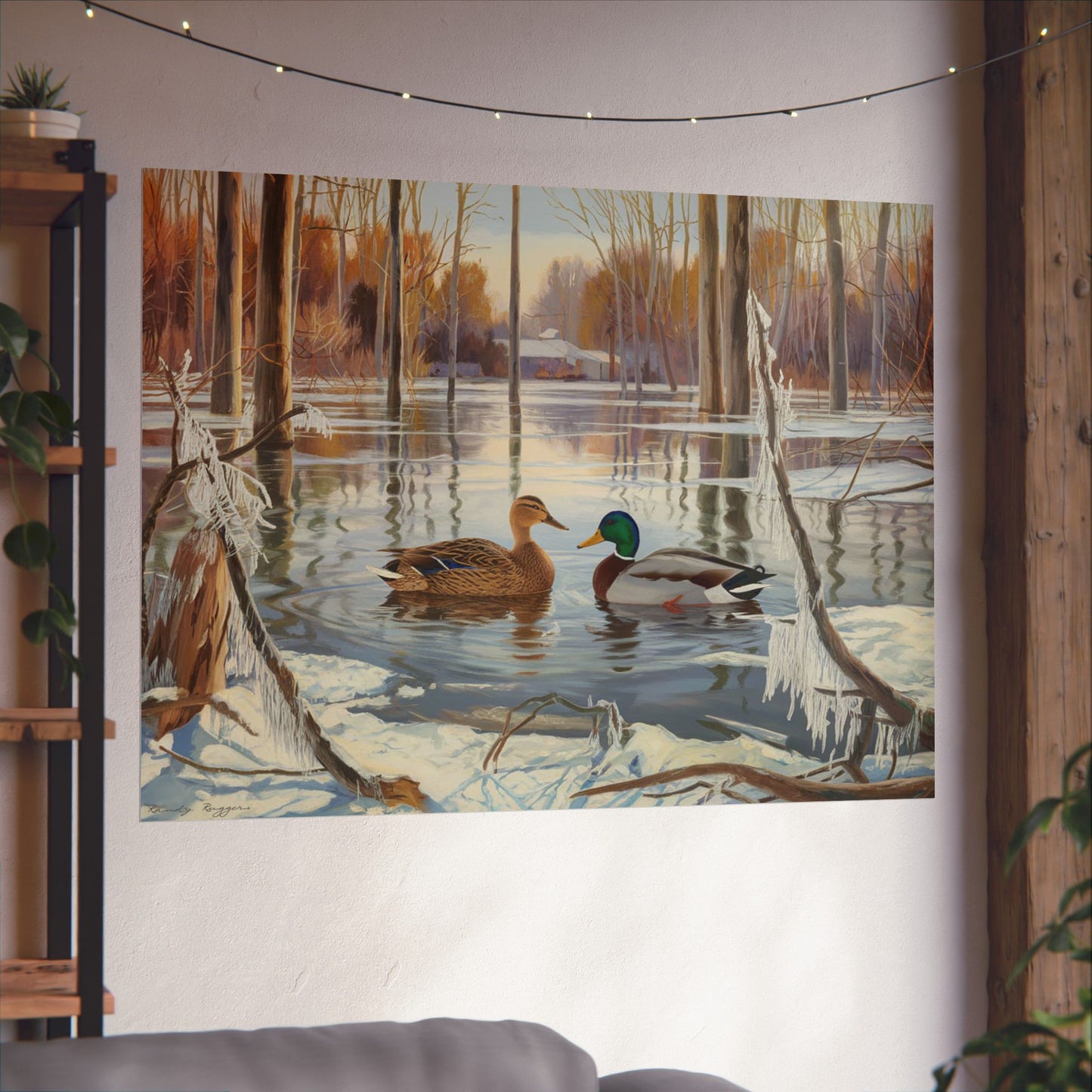 Flooded Timber Winter Ice Land Mallard Duck Print