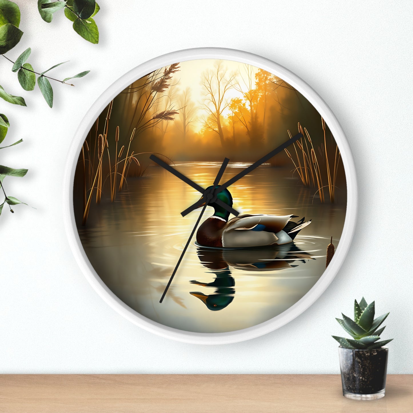 This collection of waterfowl art wall clocks brings the beauty of wetlands into your space, each clock featuring a meticulously crafted scene of waterfowl in natural settings.