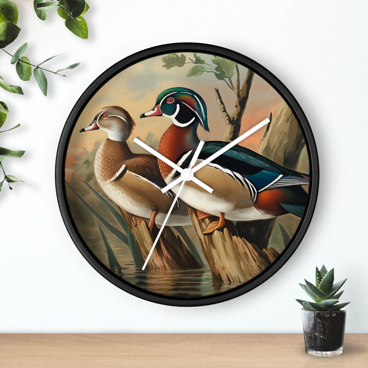 This collection of waterfowl art wall clocks brings the beauty of wetlands into your space, each clock featuring a meticulously crafted scene of waterfowl in natural settings.