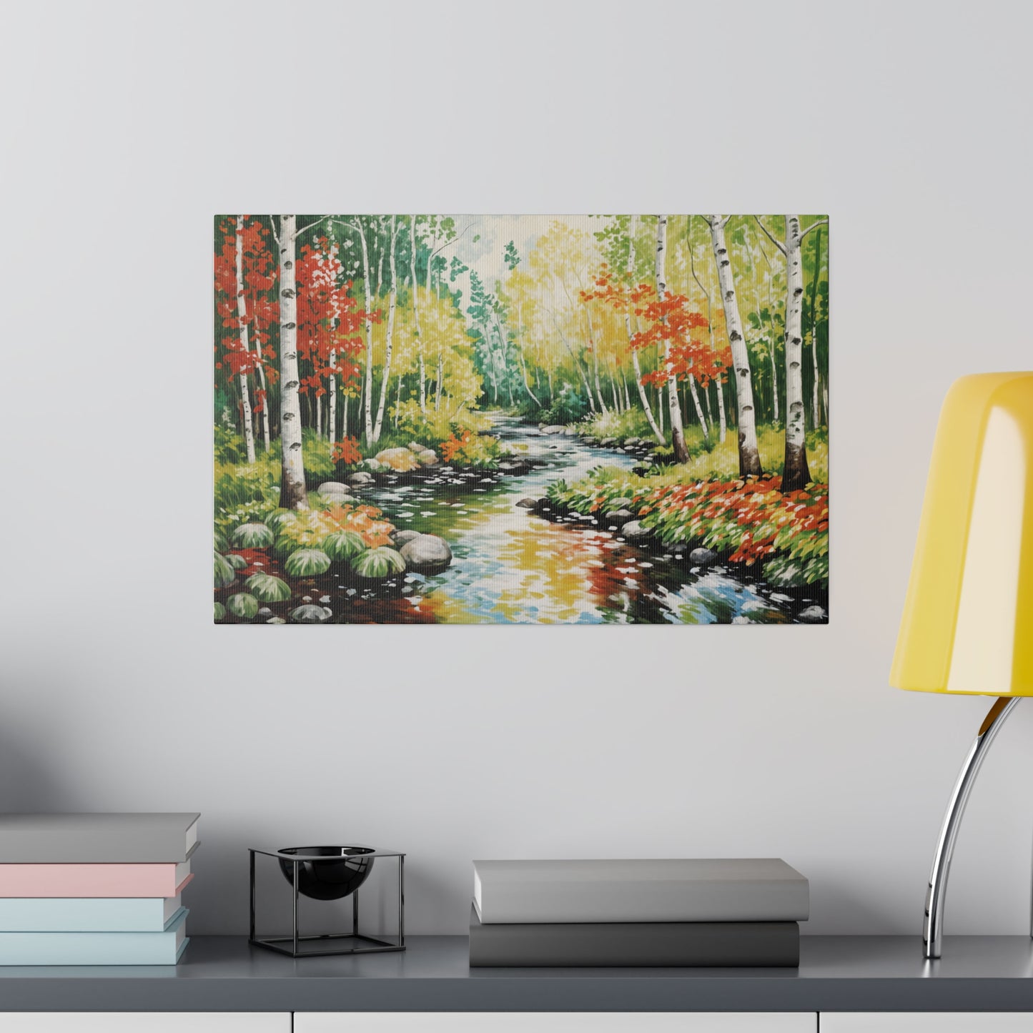 Stream Running Through a Birch Wood Forest Print