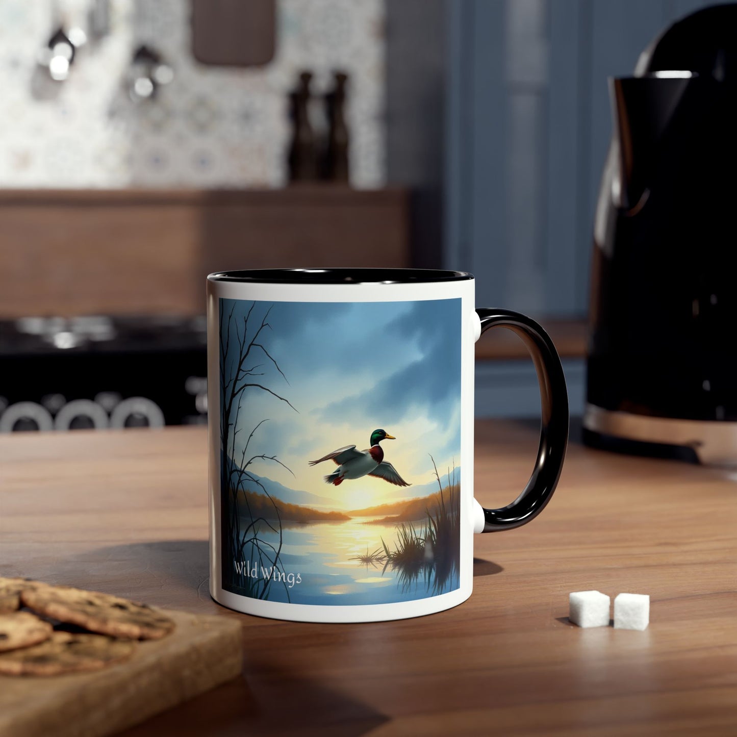 Landing in Solitude Mallard Duck, Two-Tone Coffee Mug, 11oz