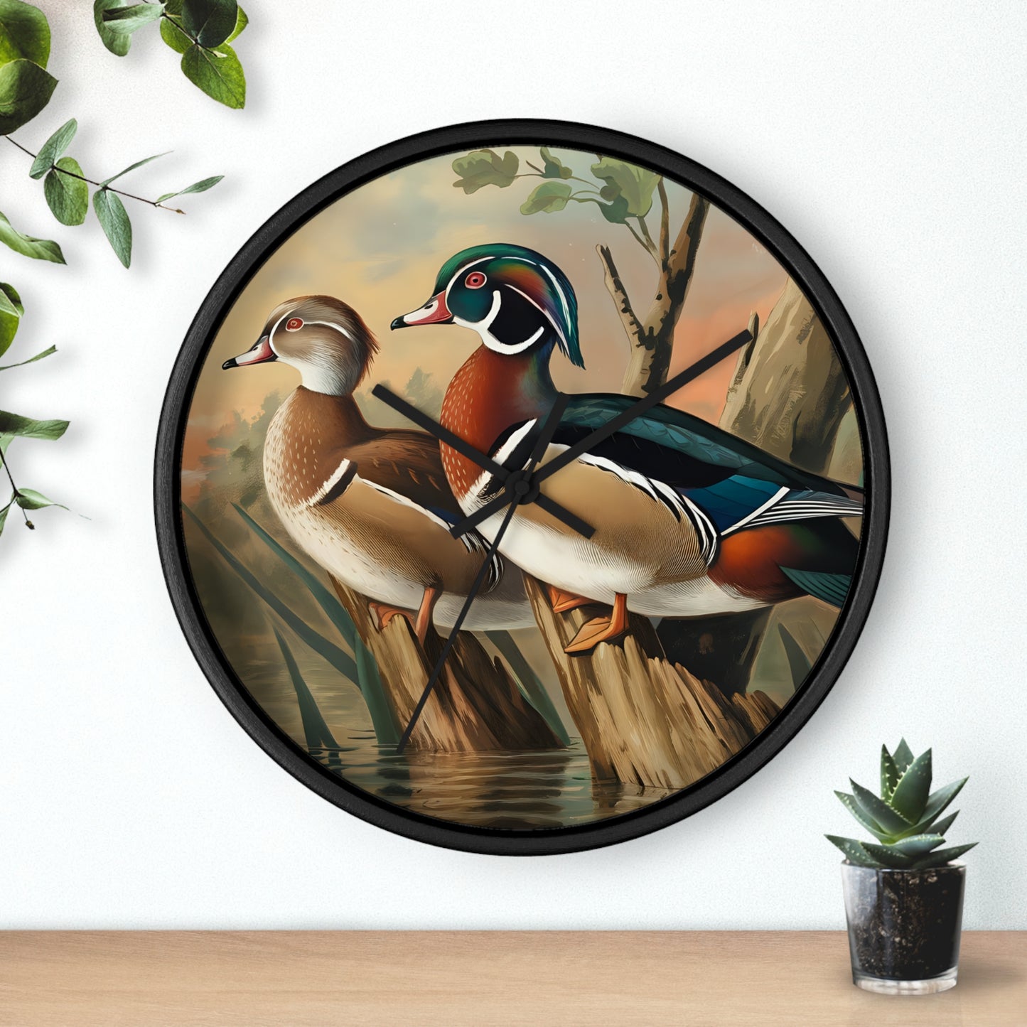 This collection of waterfowl art wall clocks brings the beauty of wetlands into your space, each clock featuring a meticulously crafted scene of waterfowl in natural settings.