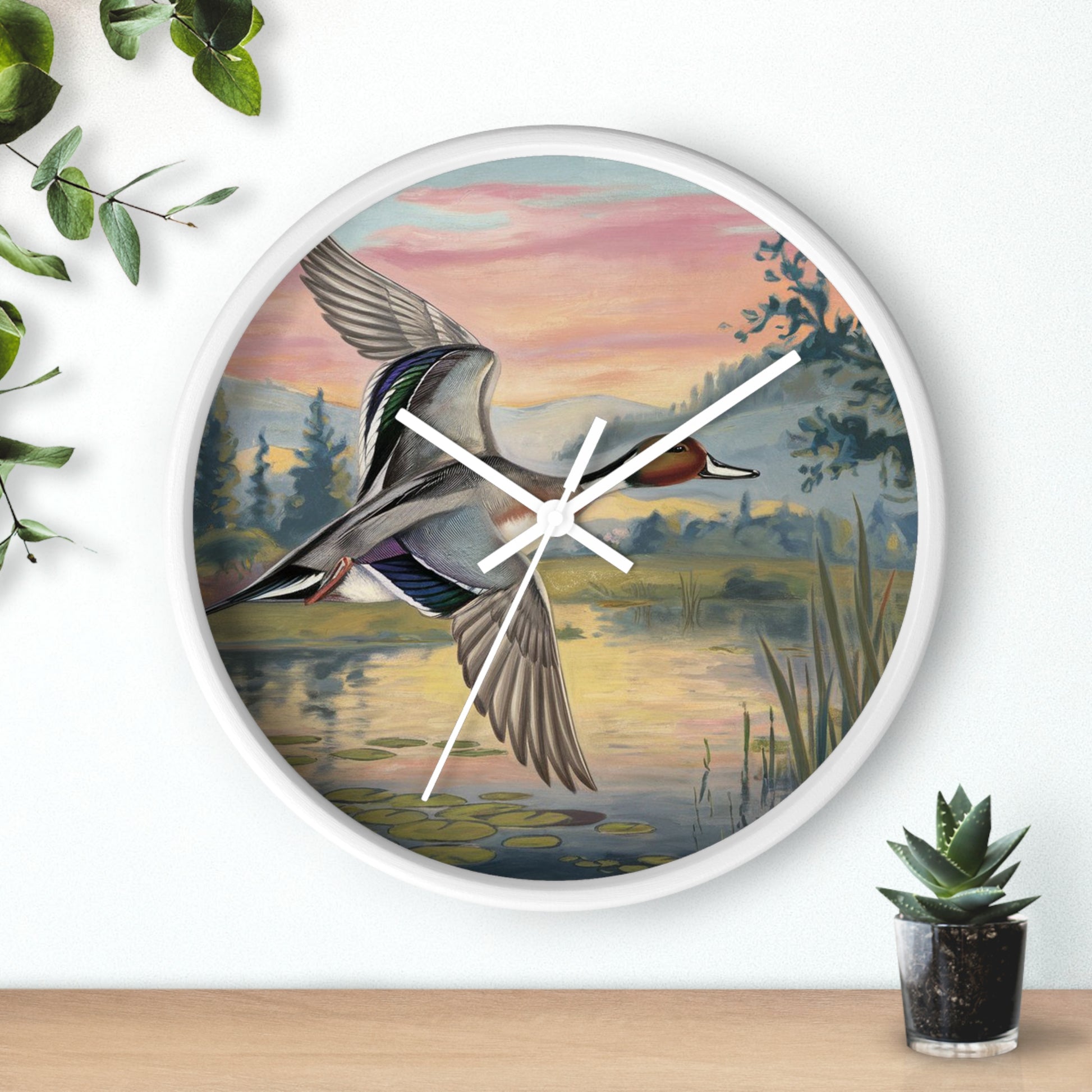 This collection of waterfowl art wall clocks brings the beauty of wetlands into your space, each clock featuring a meticulously crafted scene of waterfowl in natural settings.