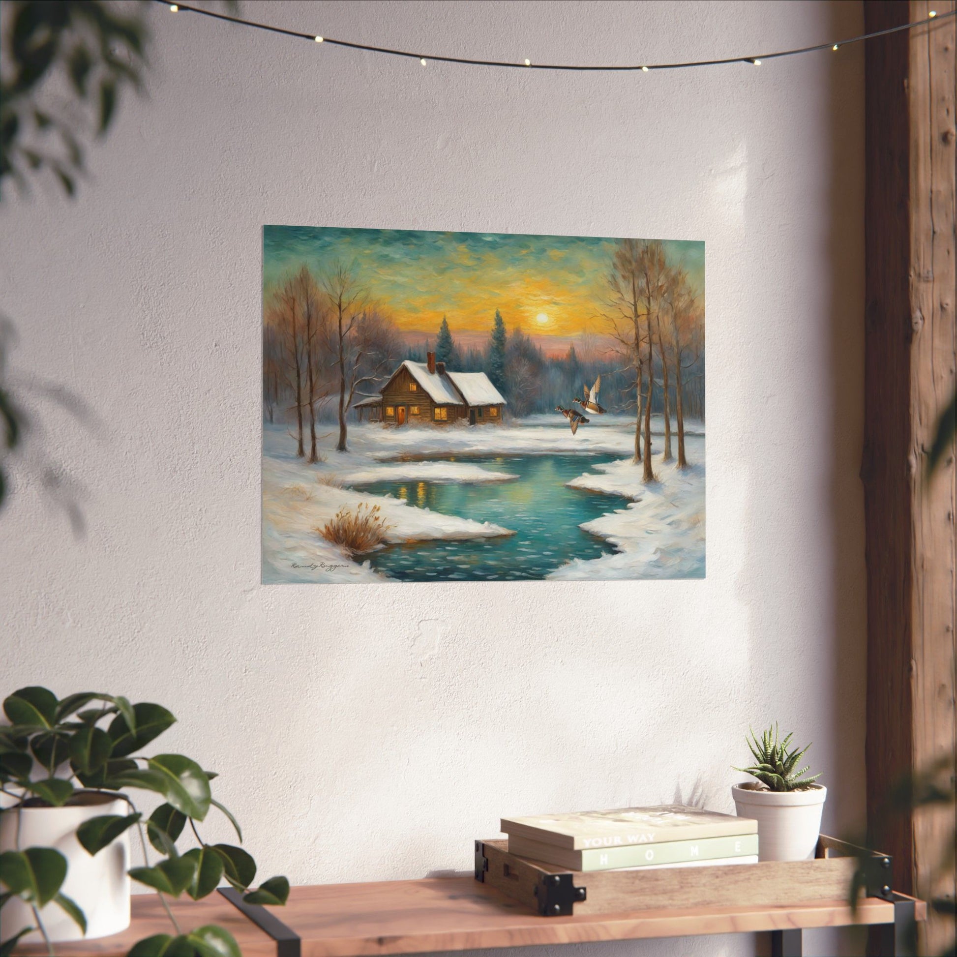 Roosting Wood Ducks Snow-Covered Landscape Print