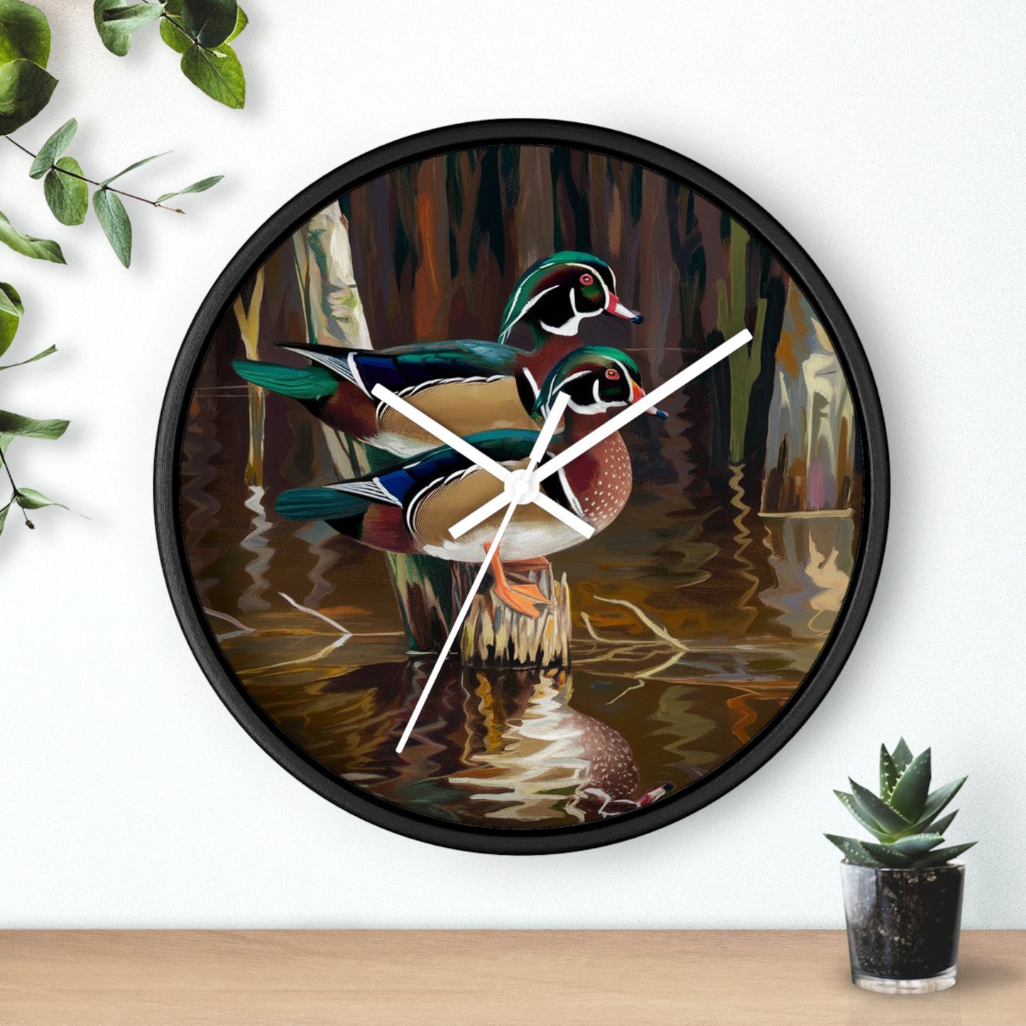 This collection of waterfowl art wall clocks brings the beauty of wetlands into your space, each clock featuring a meticulously crafted scene of waterfowl in natural settings.