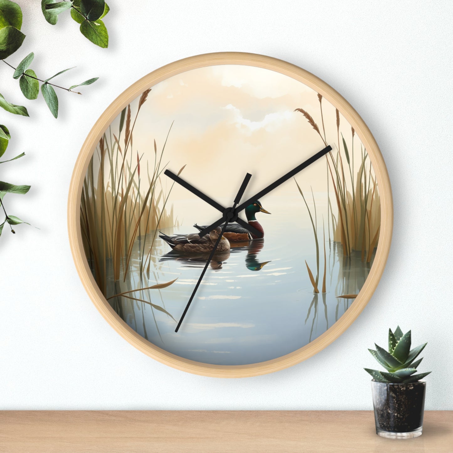 This collection of waterfowl art wall clocks brings the beauty of wetlands into your space, each clock featuring a meticulously crafted scene of waterfowl in natural settings.