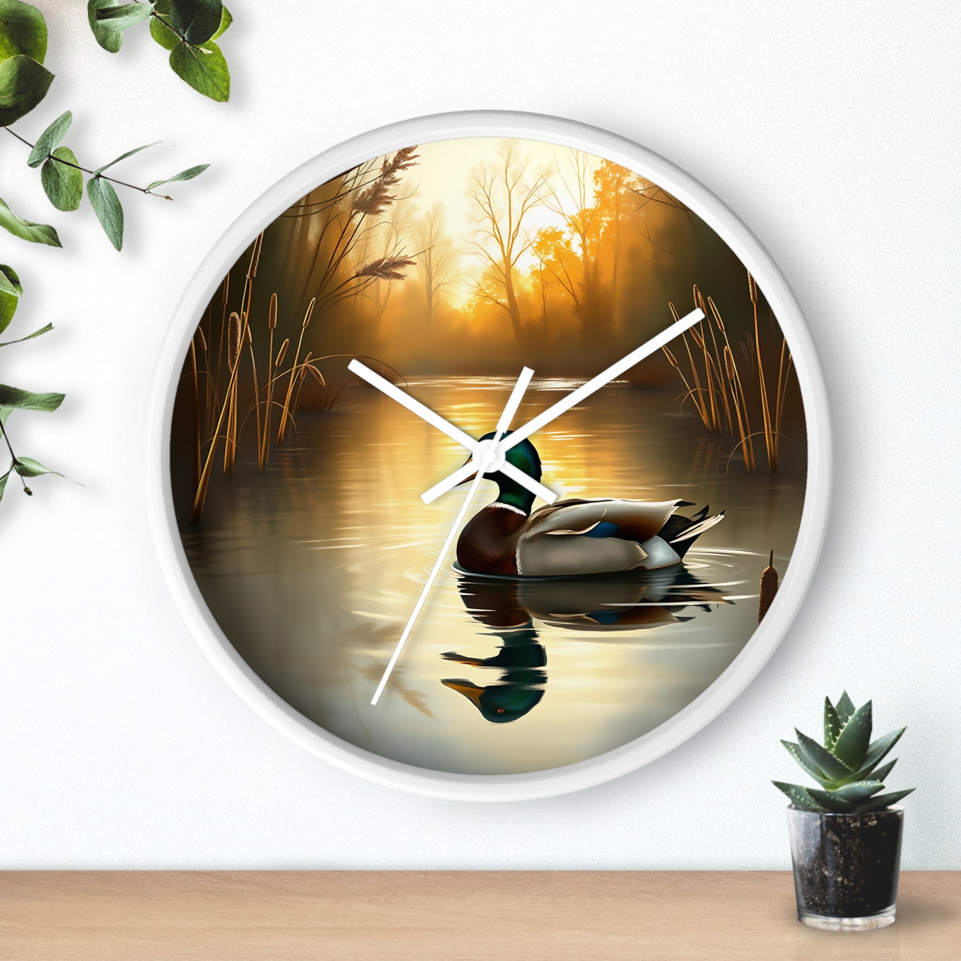 This collection of waterfowl art wall clocks brings the beauty of wetlands into your space, each clock featuring a meticulously crafted scene of waterfowl in natural settings.