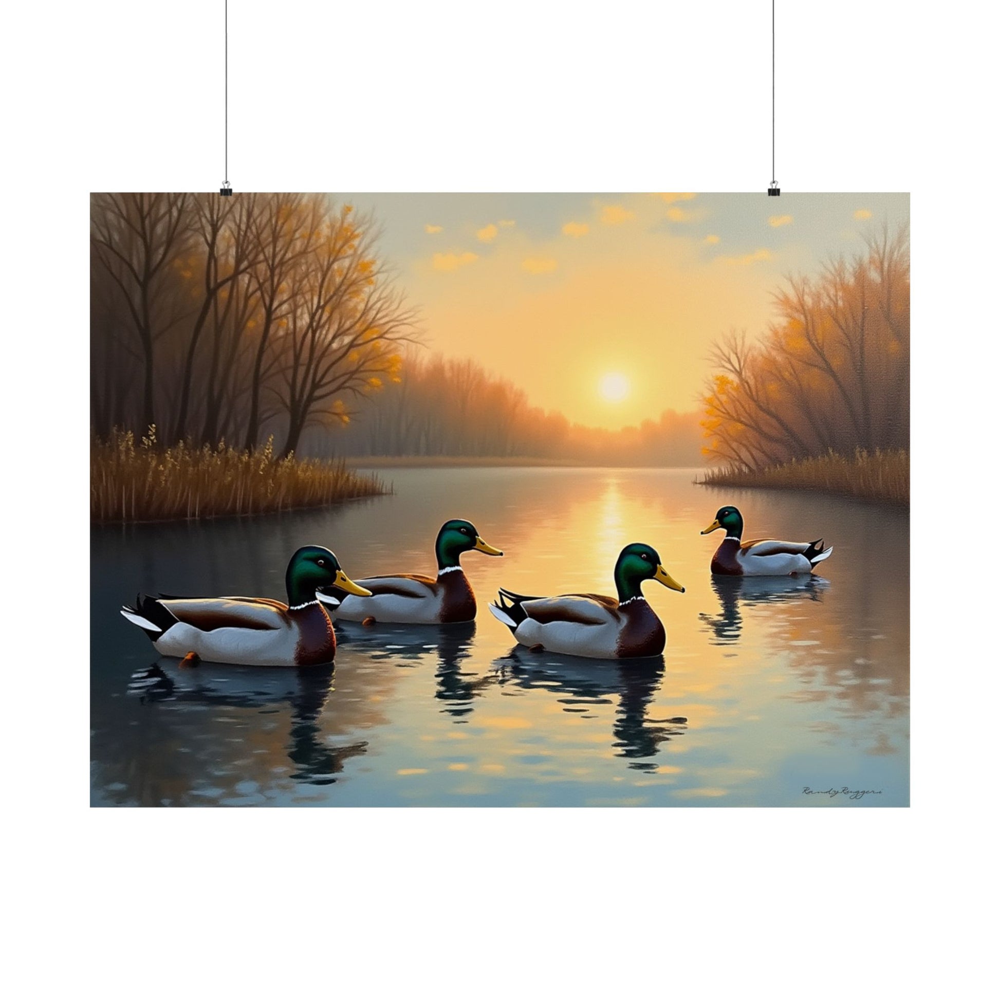 Mallards arriving before the sun goes down print