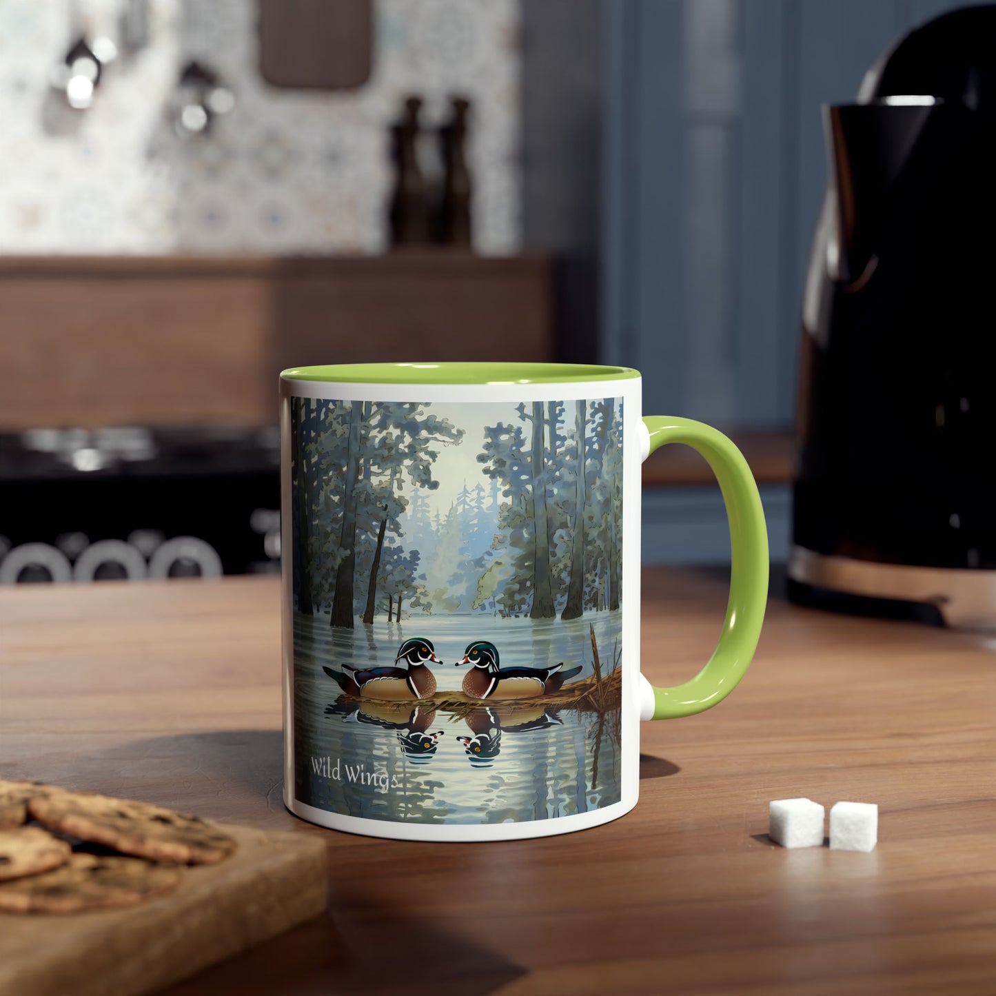 Roosting Wood Ducks Print Two-Tone Coffee Mug, 11oz