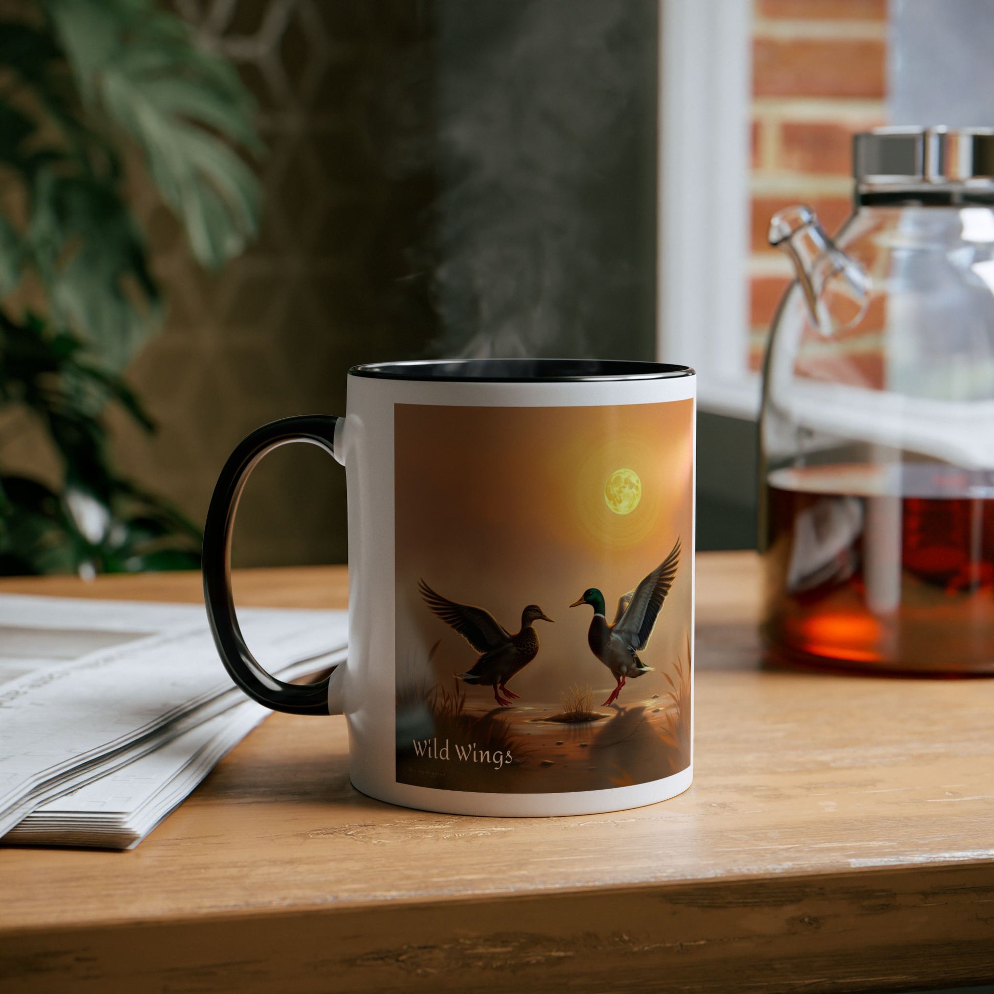 Hen and Drake Mallards Two-Tone Coffee Mugs, 11oz