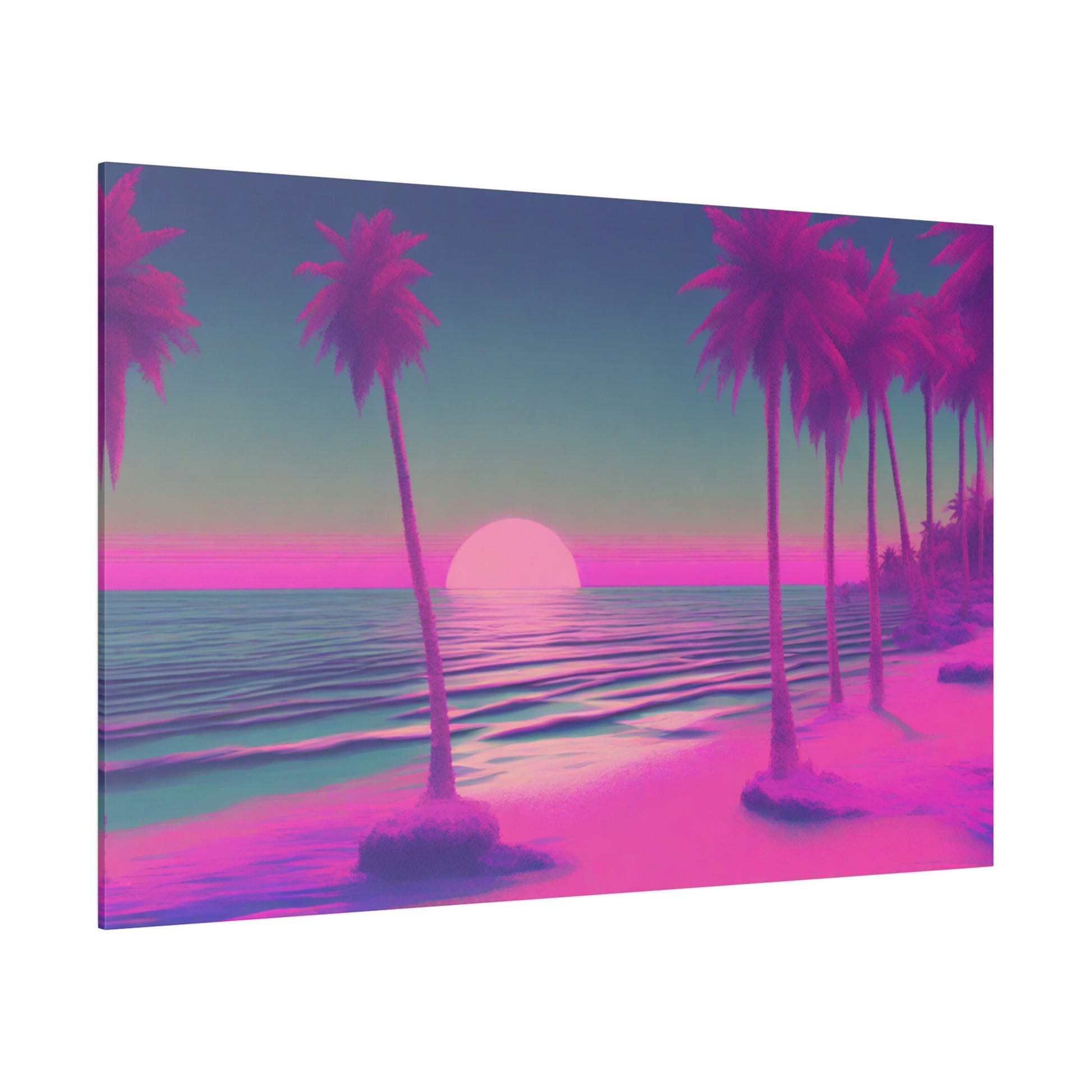 Escape to the whimsical beauty of "Pink Paradise," a captivating seascape print that transports you to an otherworldly beach where shades of pink and blue blend harmoniously. This enchanting artwork features a pink beach and a striking pink palm tree, all set against a mesmerizing sunset sky painted in soft hues of pink and blue. Perfect for adding a touch of dreamy serenity to any space, this print transforms your decor into a tranquil coastal retreat.