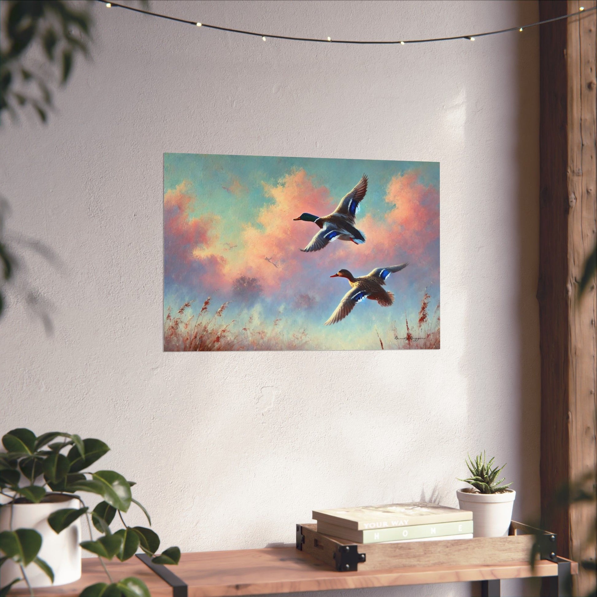 Vintage Mallard Ducks Morning Flight Print