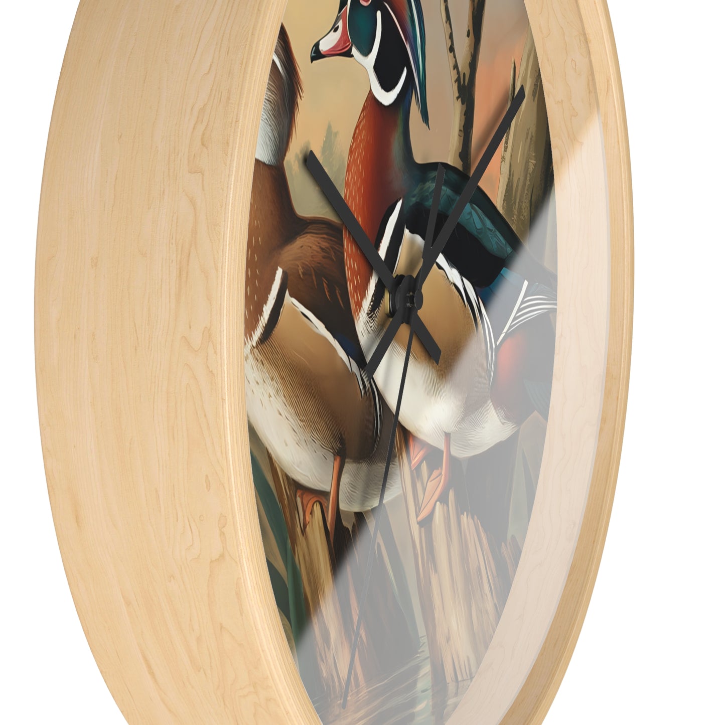 This collection of waterfowl art wall clocks brings the beauty of wetlands into your space, each clock featuring a meticulously crafted scene of waterfowl in natural settings.