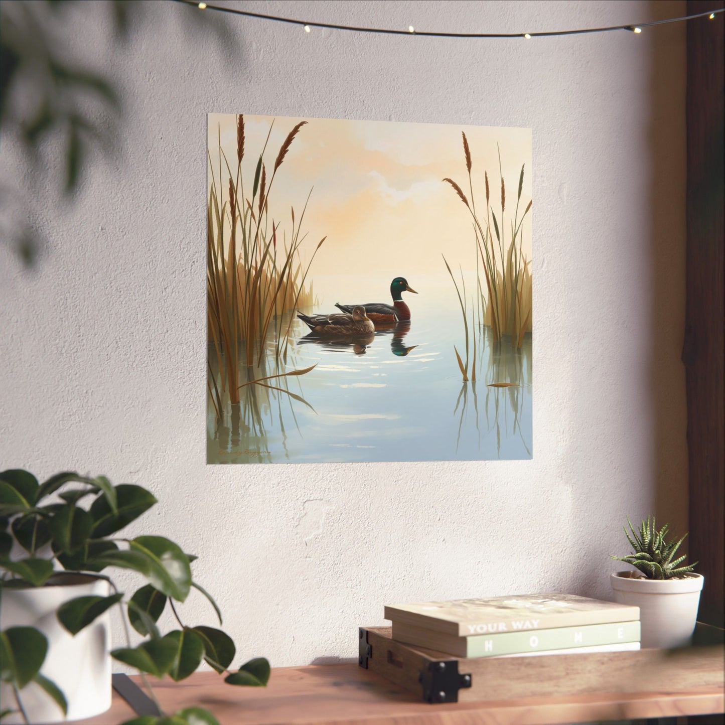 Hen and Drake Mallards in a Small Pond Print