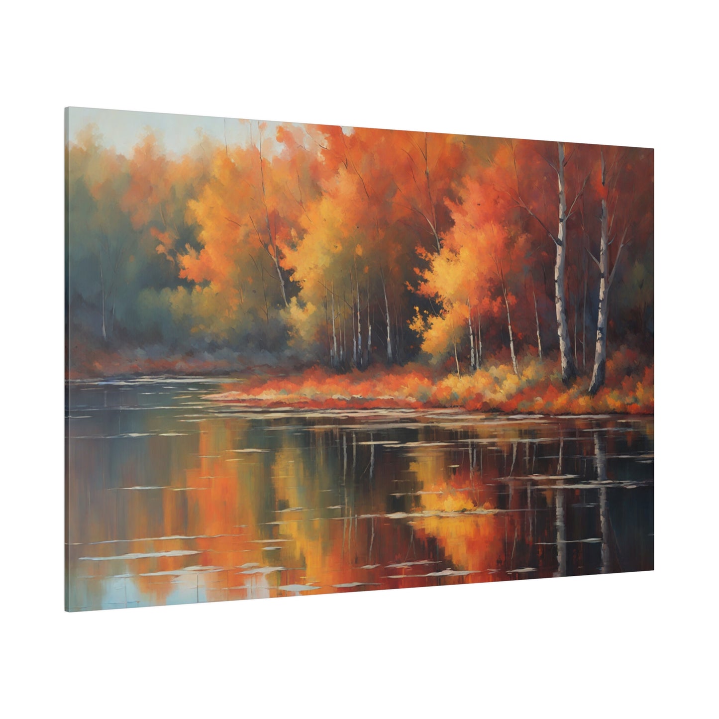 Tranquil water mirrors tree line Canvas Print