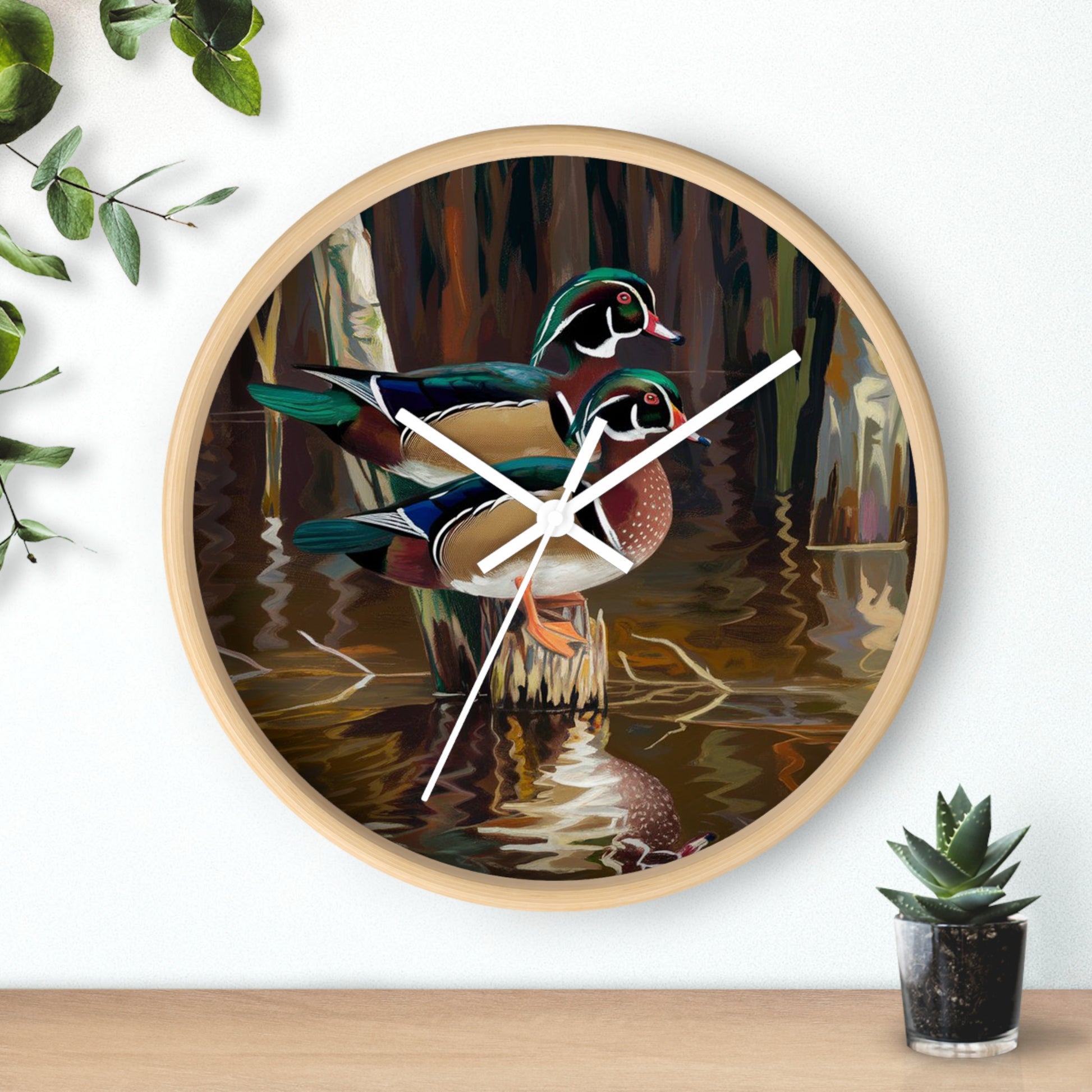 This collection of waterfowl art wall clocks brings the beauty of wetlands into your space, each clock featuring a meticulously crafted scene of waterfowl in natural settings.