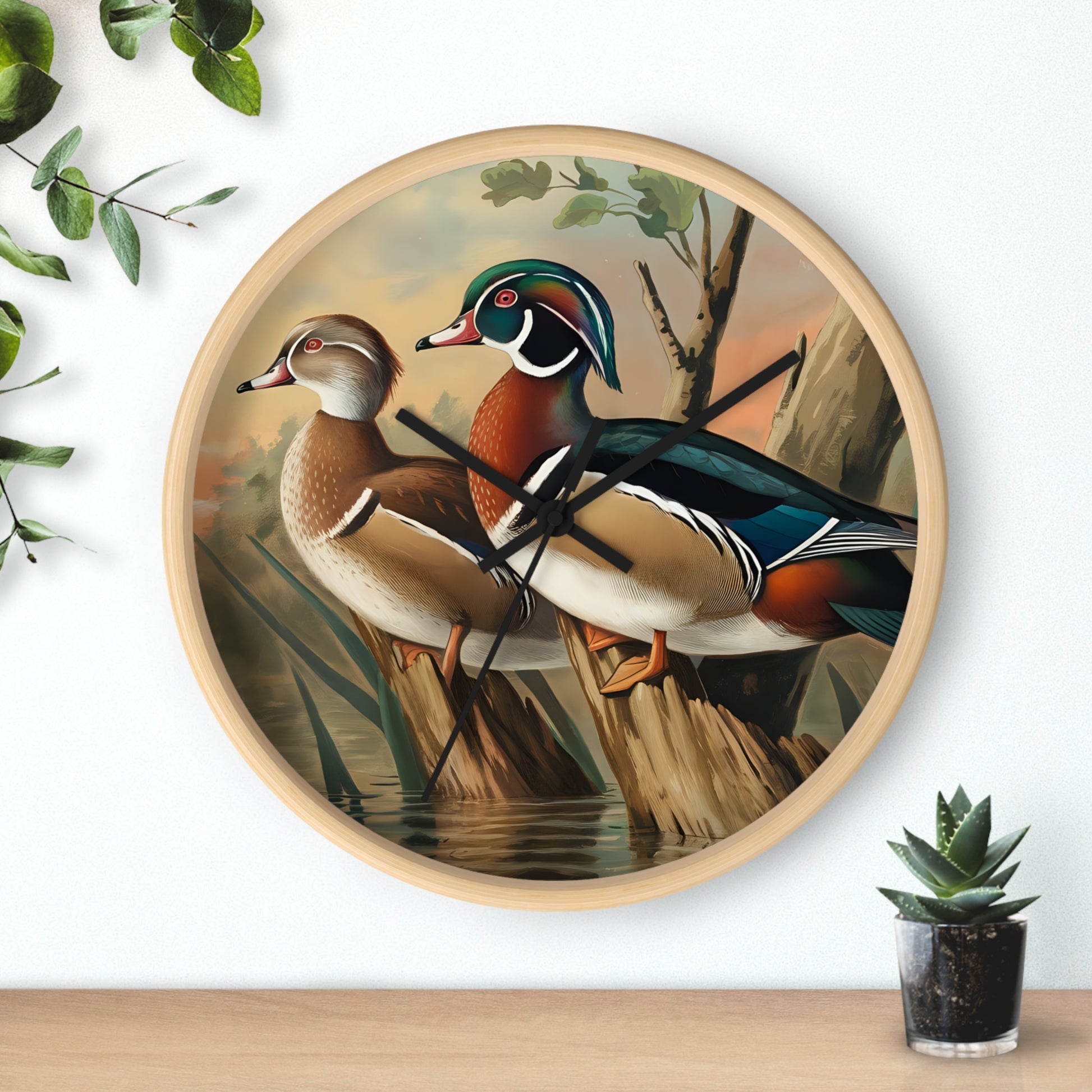 This collection of waterfowl art wall clocks brings the beauty of wetlands into your space, each clock featuring a meticulously crafted scene of waterfowl in natural settings.