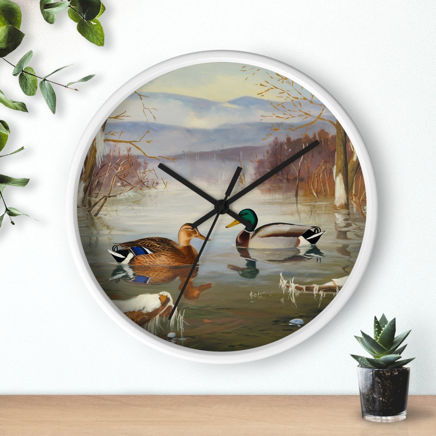 This collection of waterfowl art wall clocks brings the beauty of wetlands into your space, each clock featuring a meticulously crafted scene of waterfowl in natural settings.