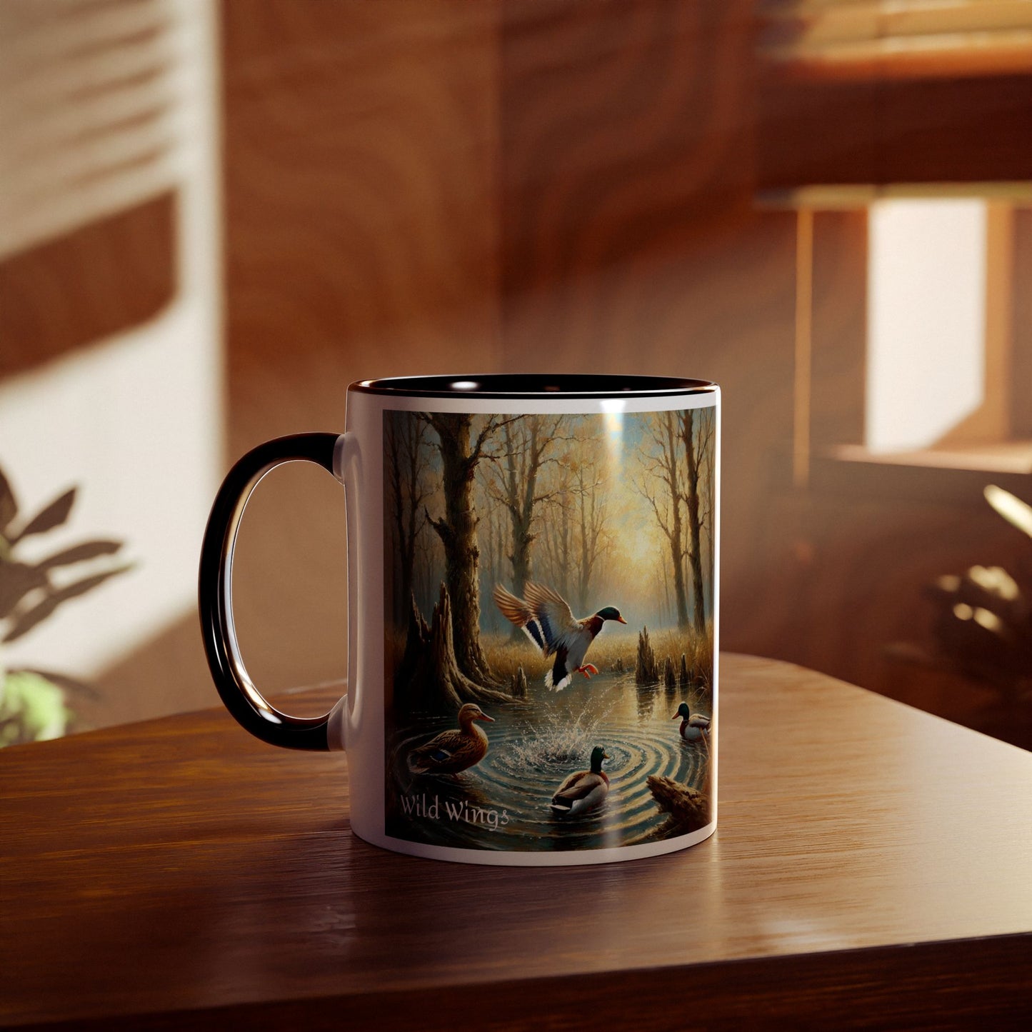 Mallard Ducks Print Two-Tone Coffee Mugs, 11oz