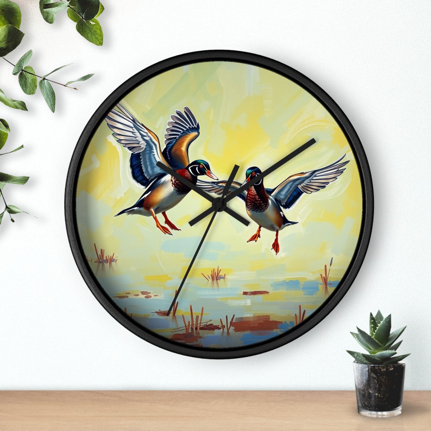 This collection of waterfowl art wall clocks brings the beauty of wetlands into your space, each clock featuring a meticulously crafted scene of waterfowl in natural settings.