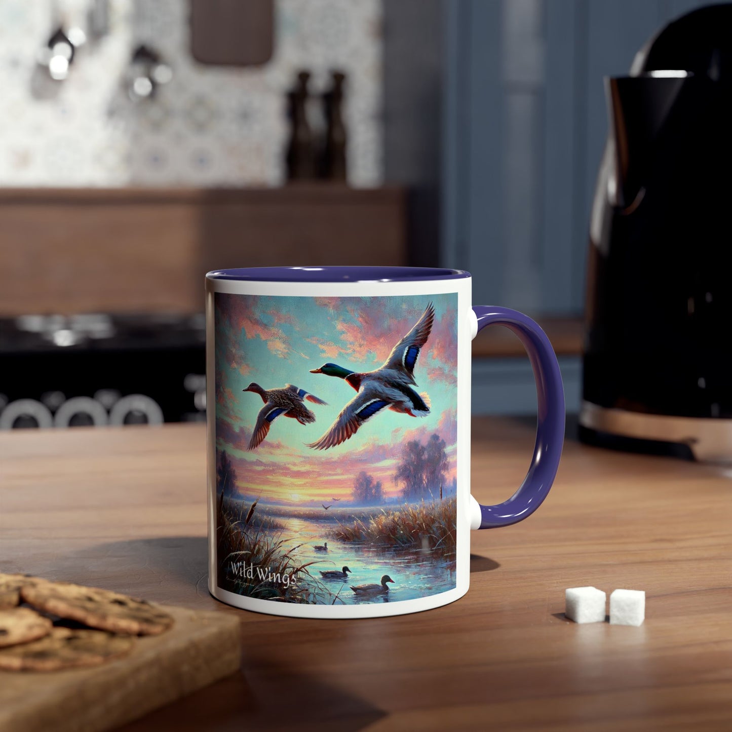 Morning Flight Through the Marsh - Duck Print Two-Tone Coffee Mug, 11oz