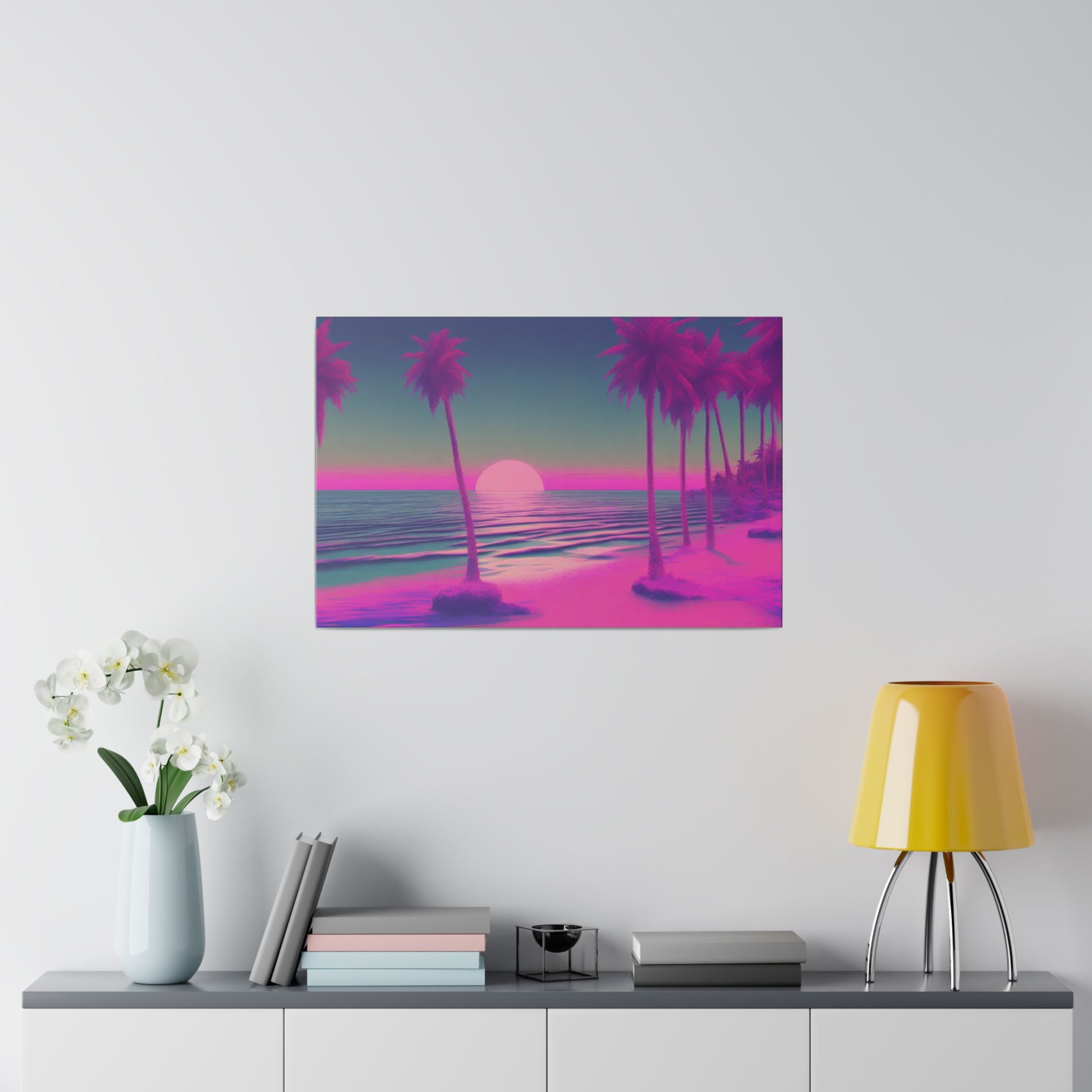 Escape to the whimsical beauty of "Pink Paradise," a captivating seascape print that transports you to an otherworldly beach where shades of pink and blue blend harmoniously. This enchanting artwork features a pink beach and a striking pink palm tree, all set against a mesmerizing sunset sky painted in soft hues of pink and blue. Perfect for adding a touch of dreamy serenity to any space, this print transforms your decor into a tranquil coastal retreat.