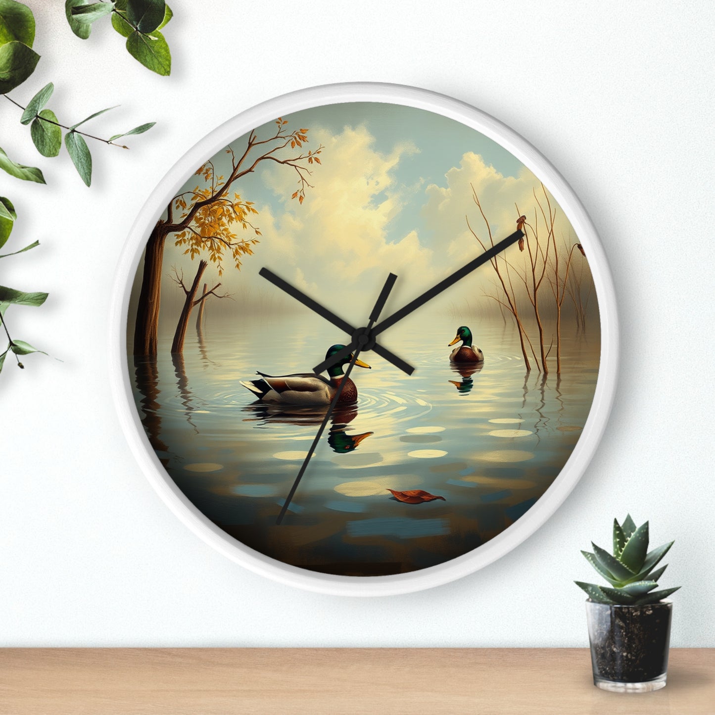 Mallards in Flooded Waters Duck Wall Clock