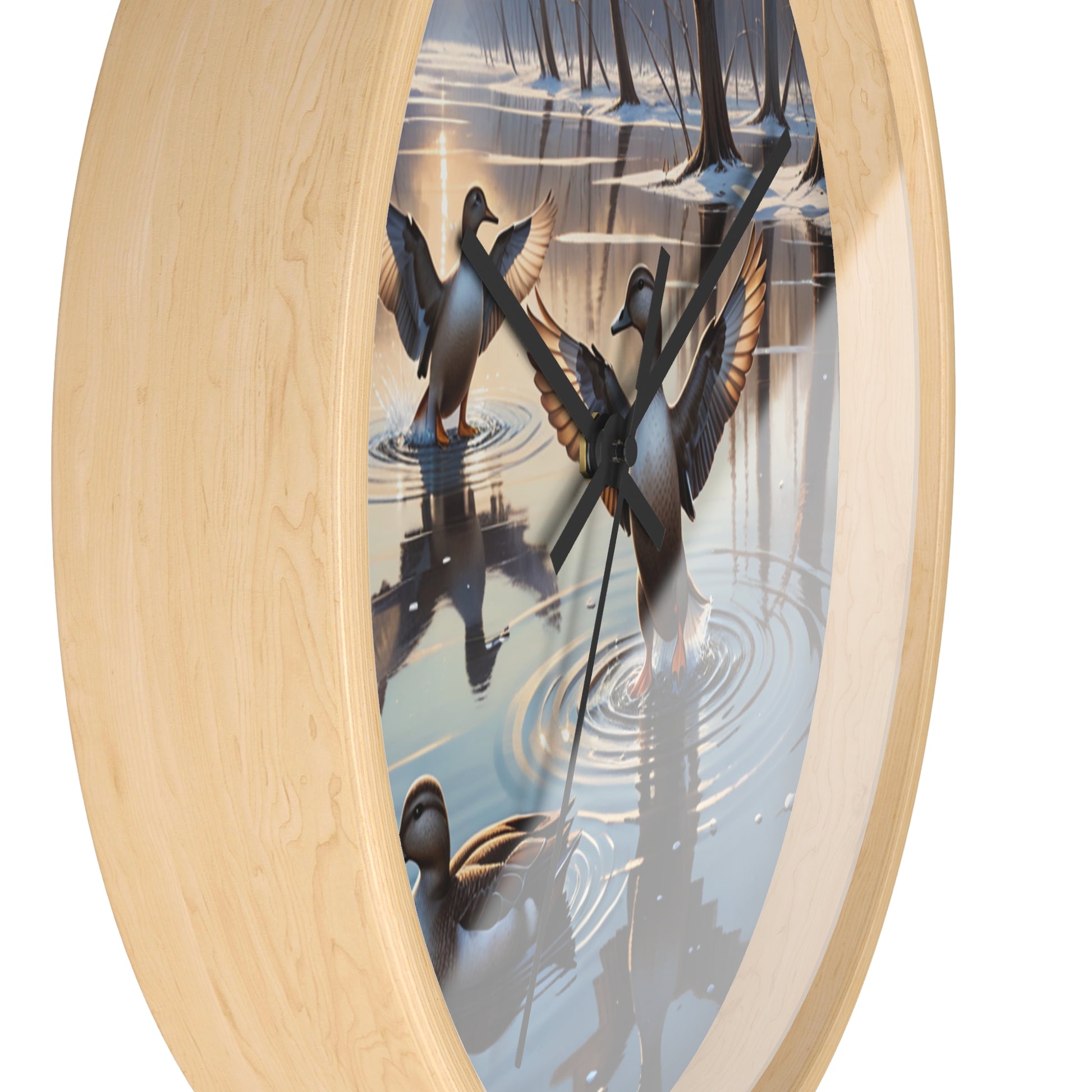 This collection of waterfowl art wall clocks brings the beauty of wetlands into your space, each clock featuring a meticulously crafted scene of waterfowl in natural settings.