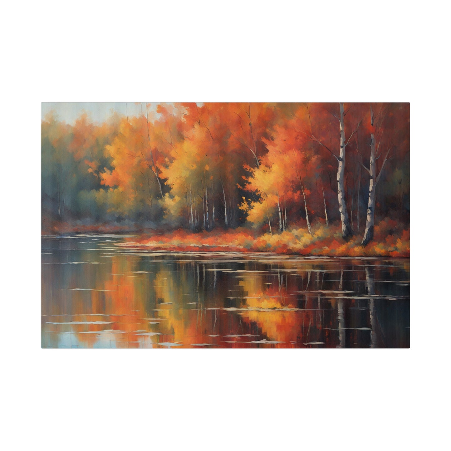 Tranquil water mirrors tree line Canvas Print