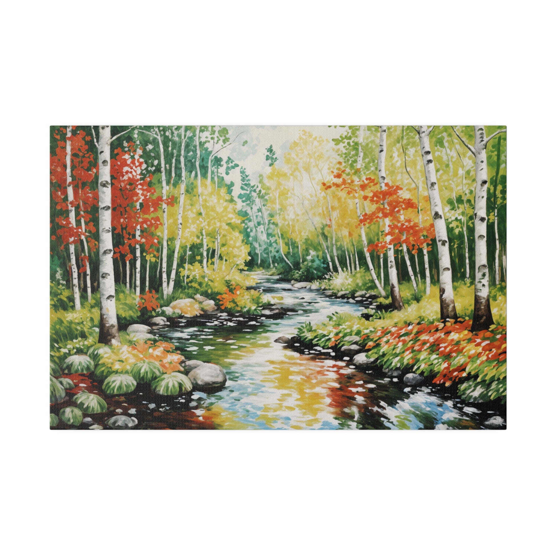 Stream Running Through a Birch Wood Forest Print