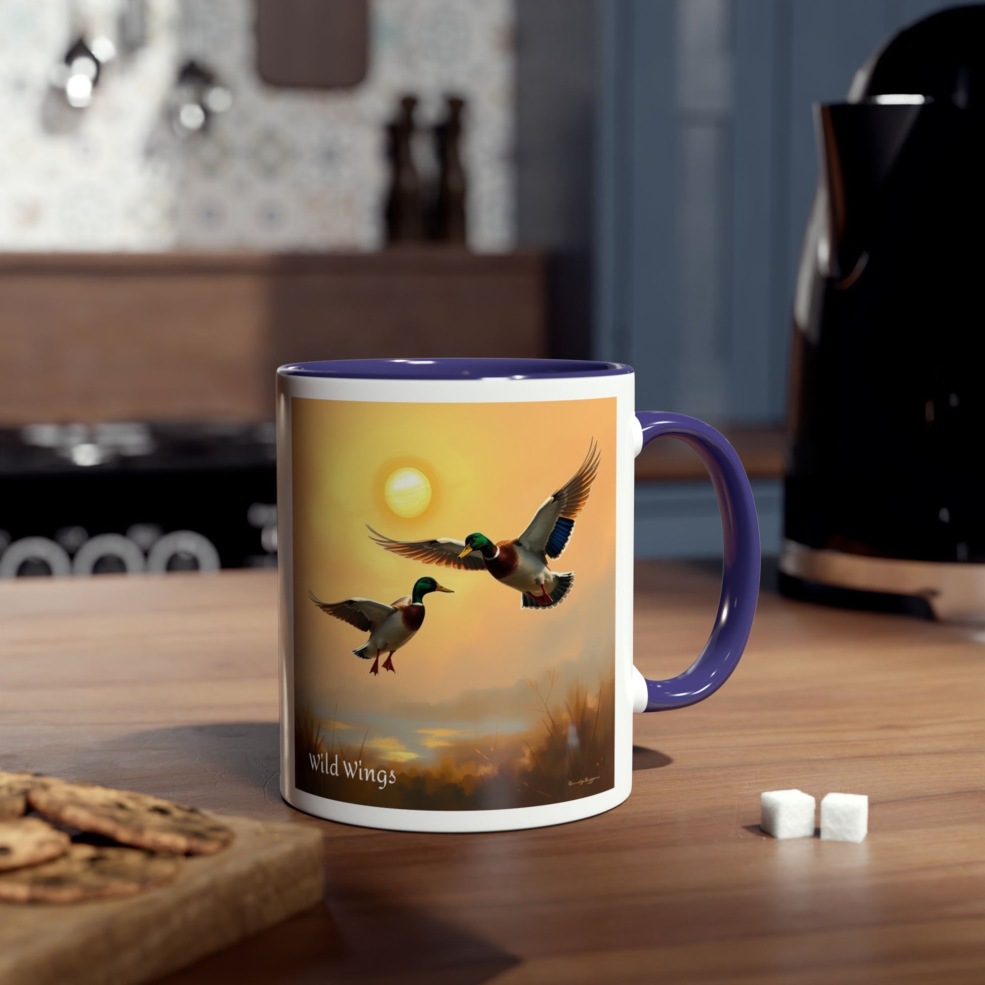 Soft Landing Mallard Ducks Two-Tone Coffee Mugs, 11oz