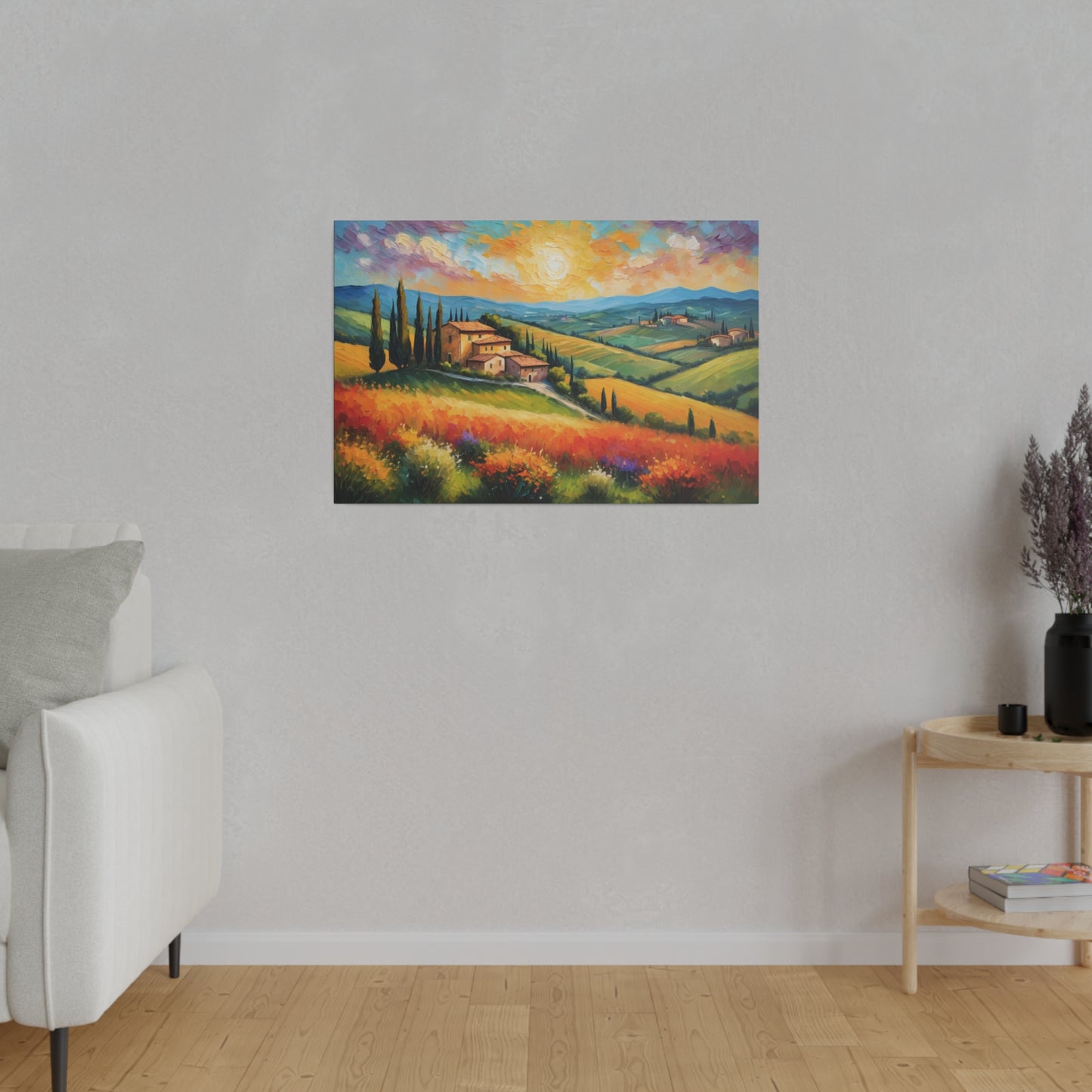 Experience the beauty and romance of Italy's Tuscany region with our stunning Van Gogh Style wine country print. Transport yourself to rolling hills, vineyards, and picturesque villages with this vibrant and captivating piece. Perfect for adding a touch of sophistication and wanderlust to any space.