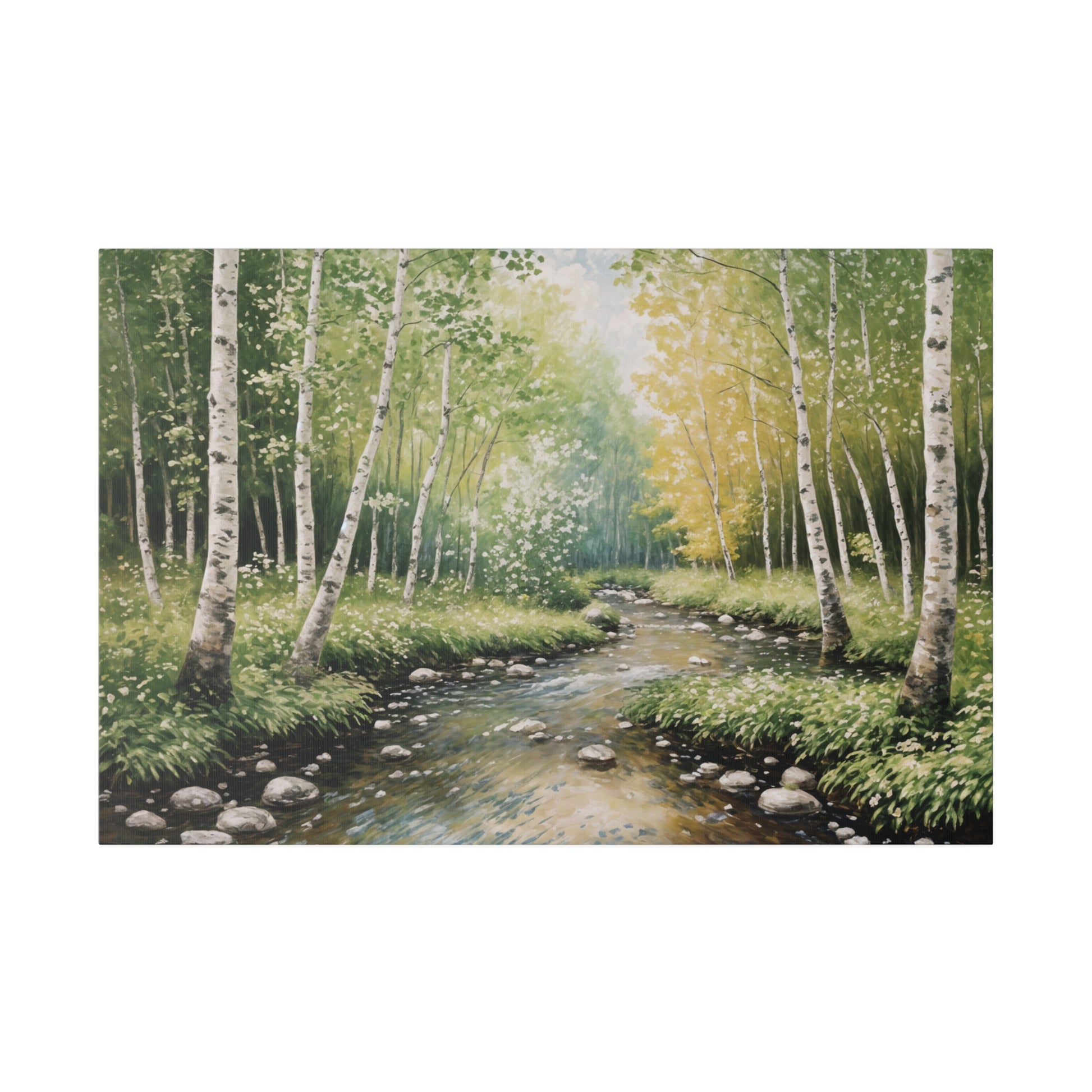 Strean Runs Through Birch Wood Forest Print