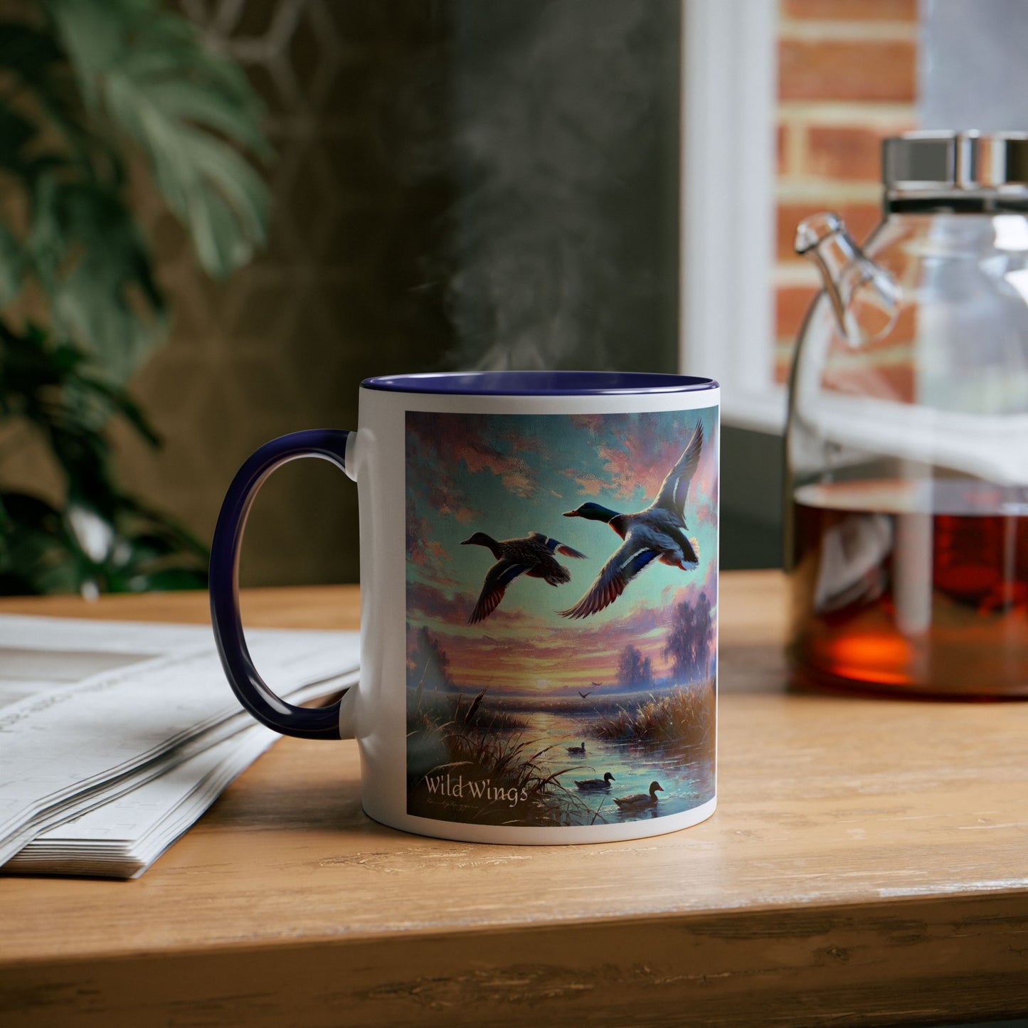 Morning Flight Through the Marsh - Duck Print Two-Tone Coffee Mug, 11oz